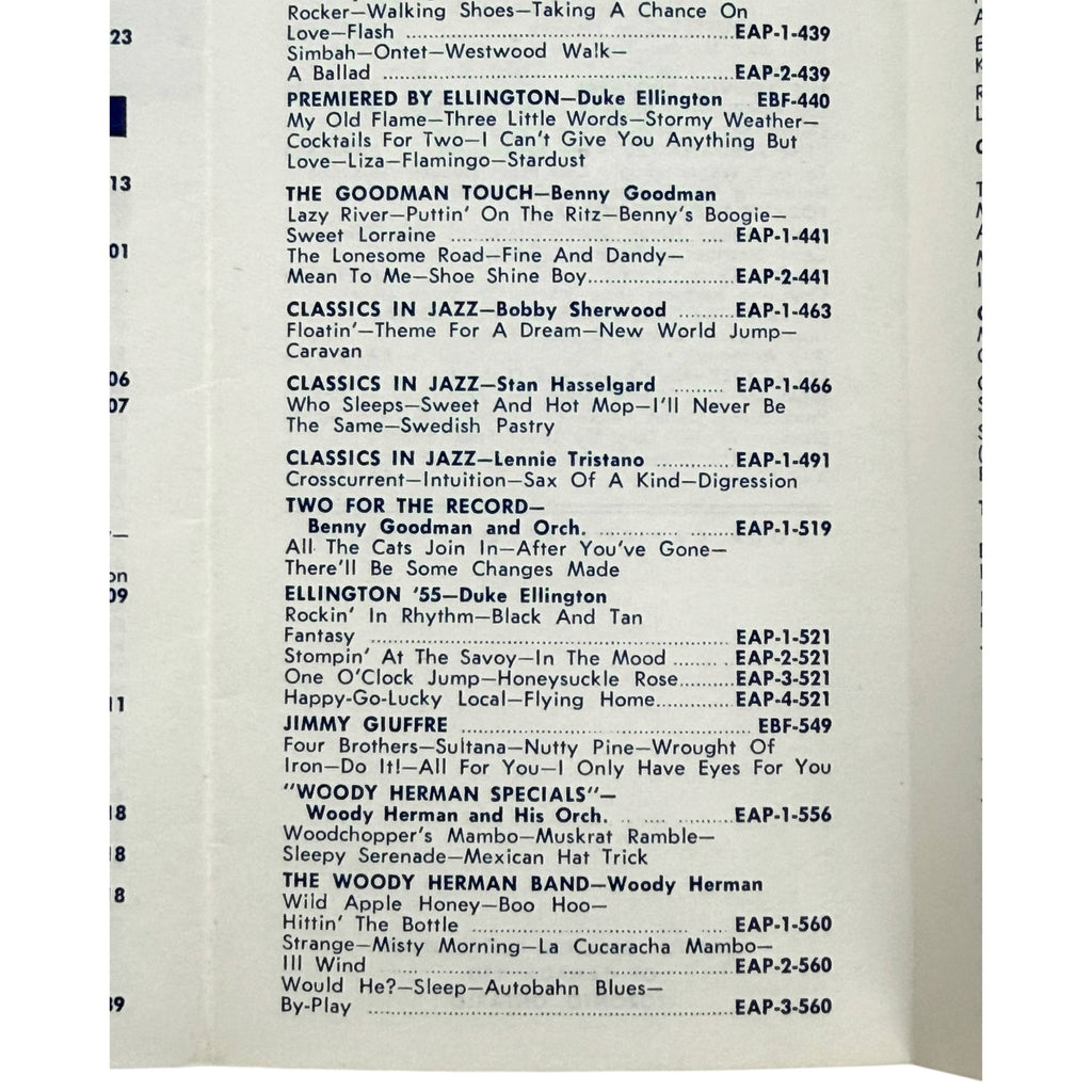 detail of list of record on Fold-out Canadian Capitol Records 45 rpm EP stock list