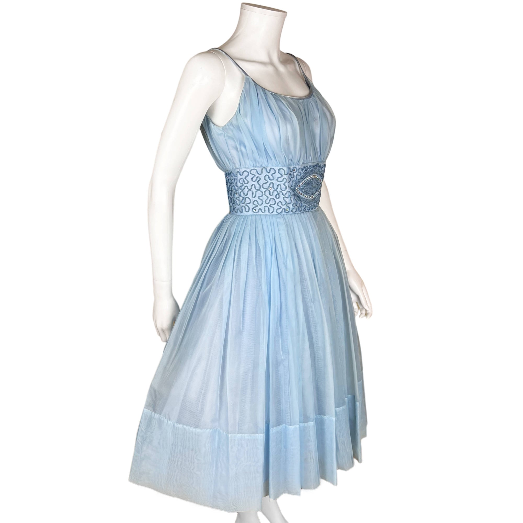 Vintage 1960s Party Dress Blue Organza Size M