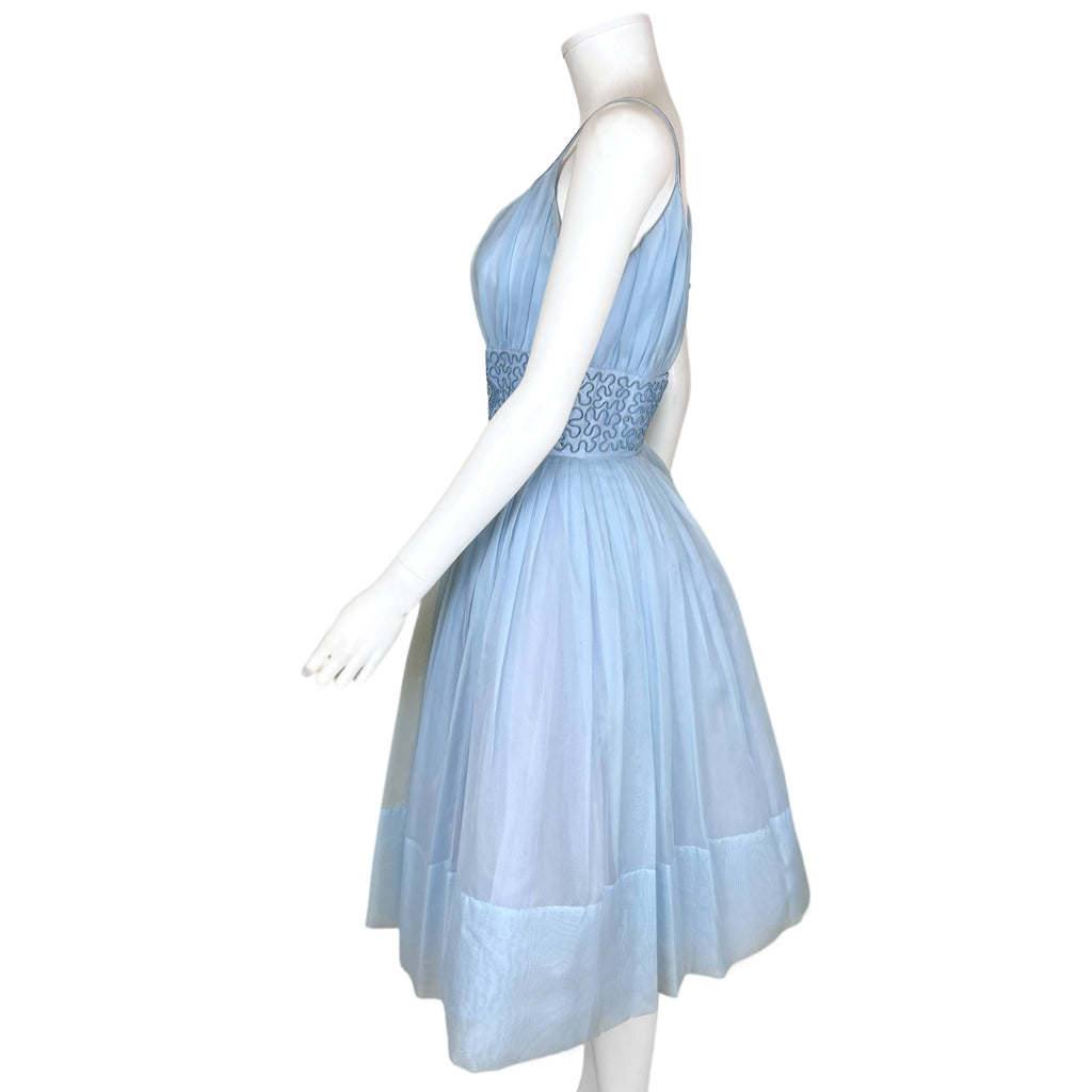 Vintage 1960s Party Dress Blue Organza Size M