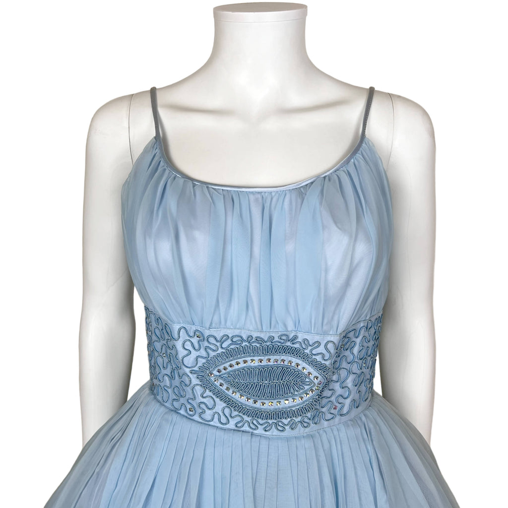 Vintage 1960s Party Dress Blue Organza Size M
