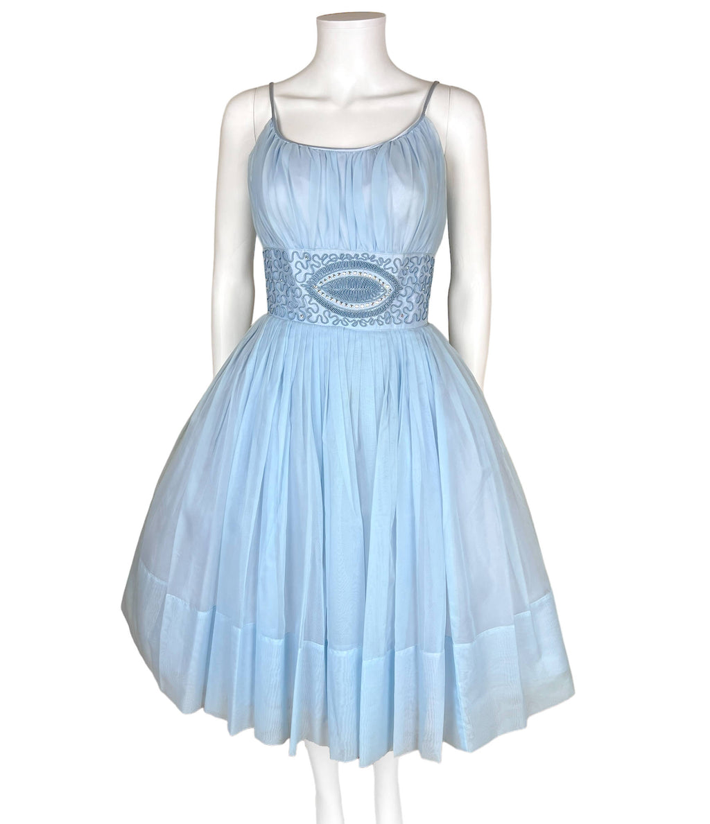 Vintage 1960s Party Dress Blue Organza Size M Poppy's Vintage Clothing Vintage 1960s Party Dress Blue Organza Size M Poppy's Vintage Clothing