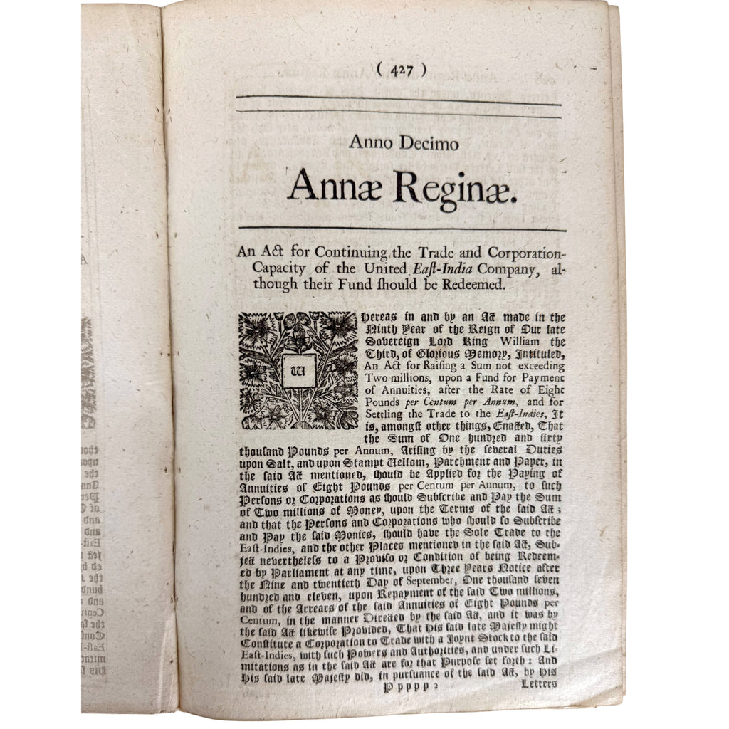 1716 East India Company Act opening page Anno Decimo Annae Reginae