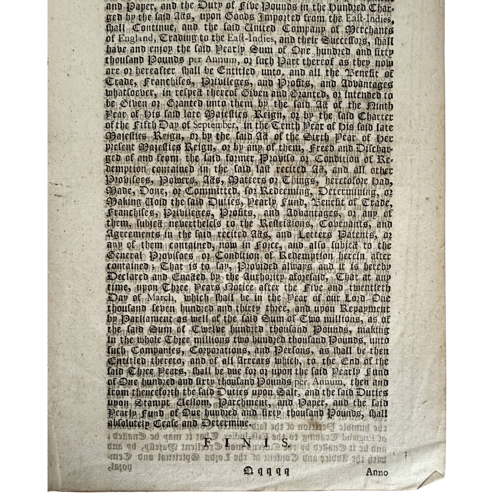 1716 United East India Company Act original printed text