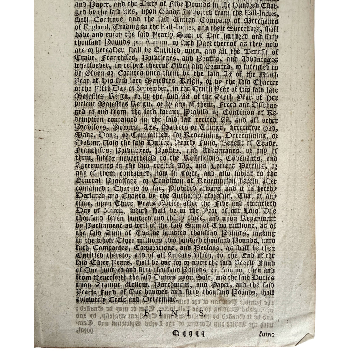 1716 United East India Company Act original printed text