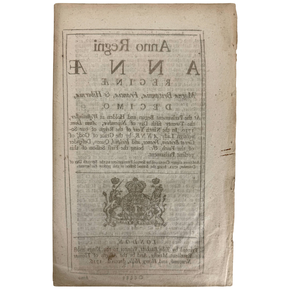 1716 East India Company parliamentary document reverse with print transfer offset