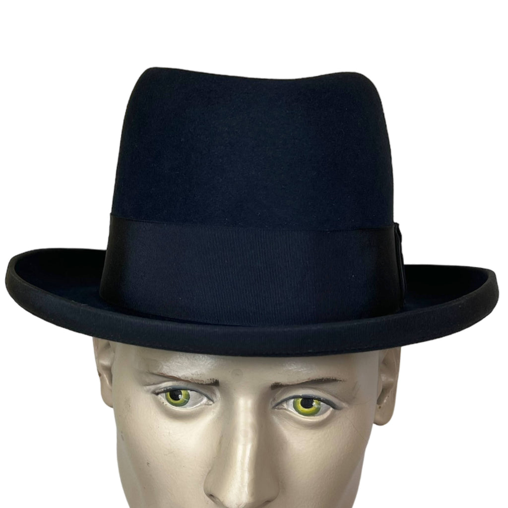 Chapeau Homburg Fedora Bleu Marine Feutre Castor 5x Sur Mesure Taille 6 3/4 Avec Boîte