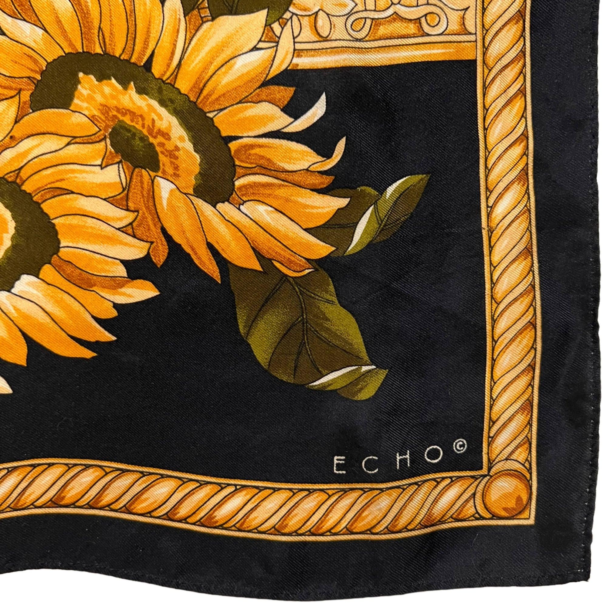 Vintage Echo Silk Scarf Square Sunflowers &amp; Fruit 35”