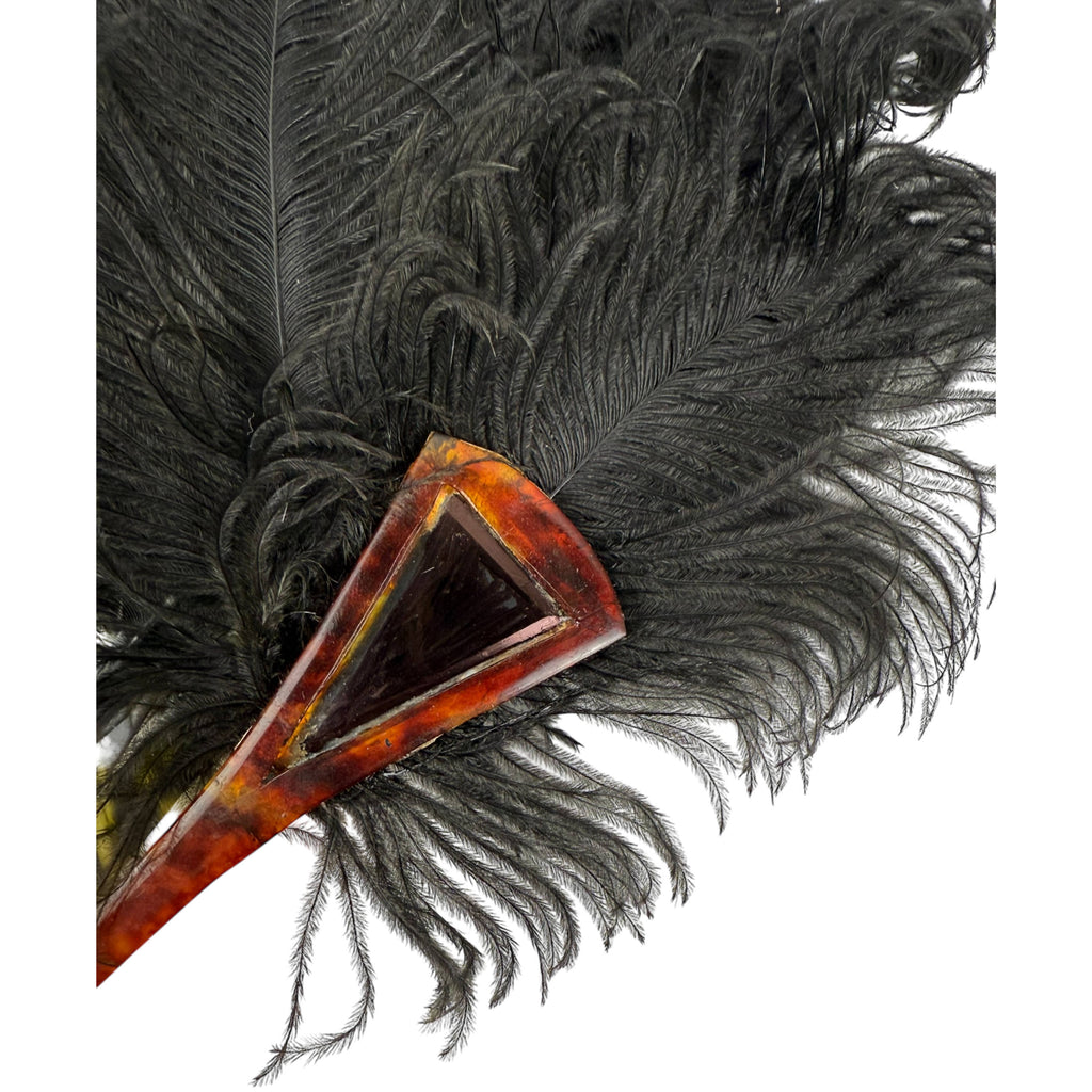 Antique Fan Edwardian Black Ostrich Feathers and Celluloid