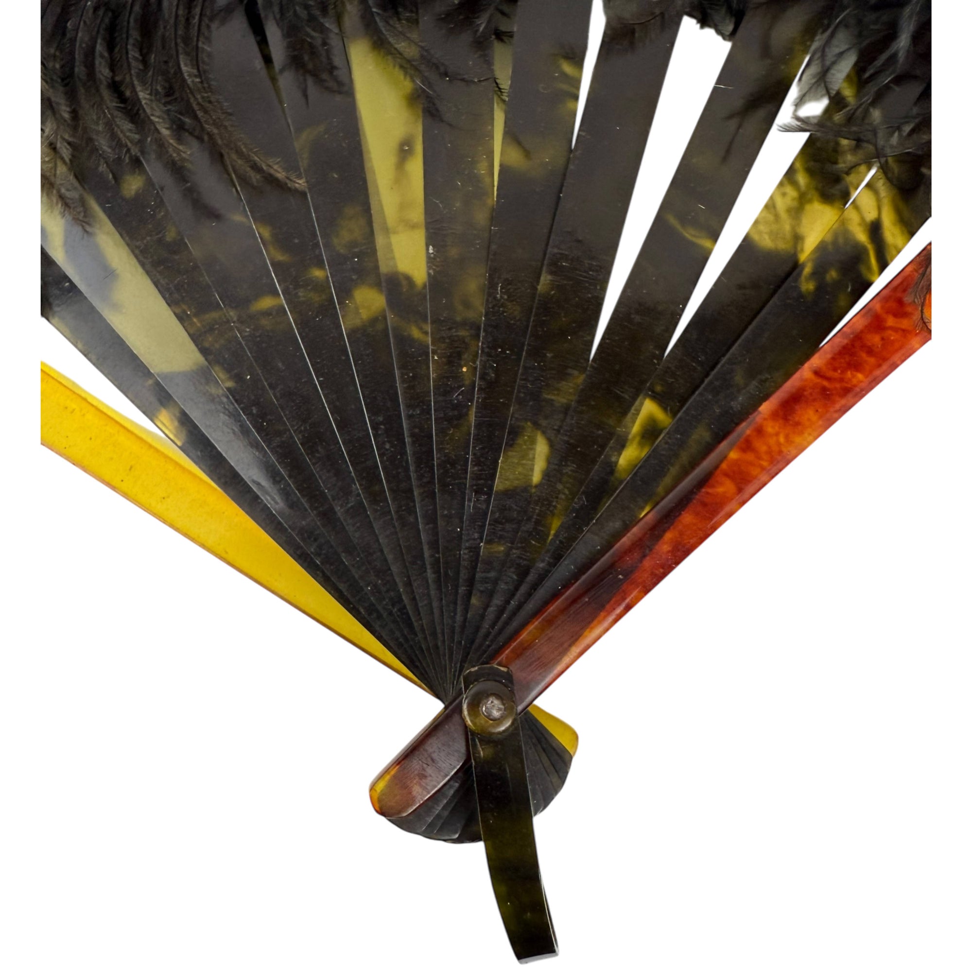 Antique Fan Edwardian Black Ostrich Feathers and Celluloid