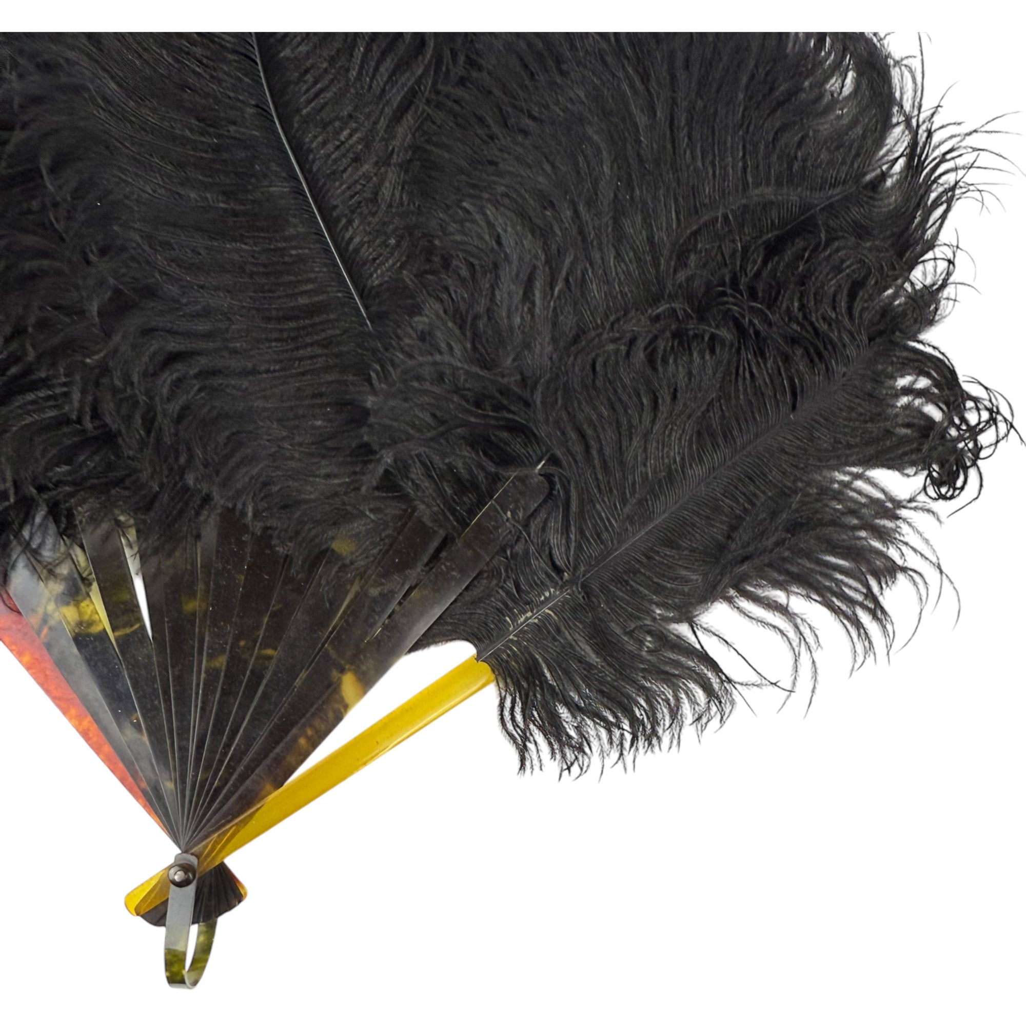 Antique Fan Edwardian Black Ostrich Feathers and Celluloid