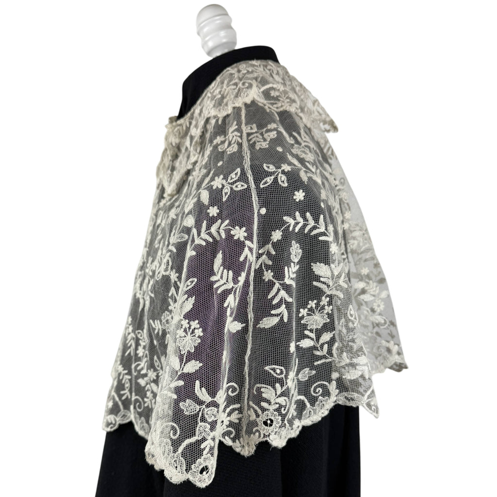 Edwardian Tambour Embroidered Net Lace Capelet Bertha Collar c.1905–1910
