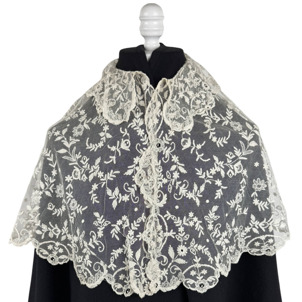 Edwardian Tambour Embroidered Net Lace Capelet Bertha Collar c.1905–1910