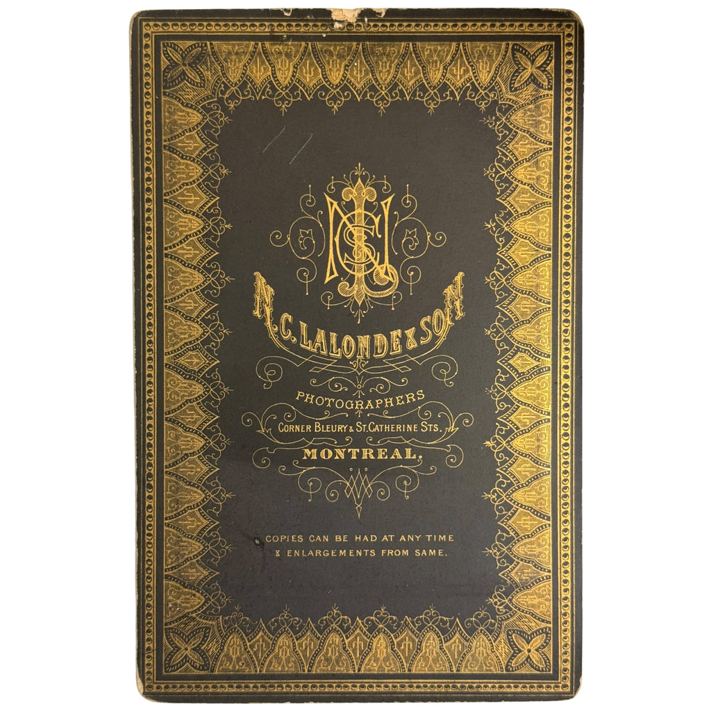 back of cabinet card for NC Lalonde & Son photographers Montreal