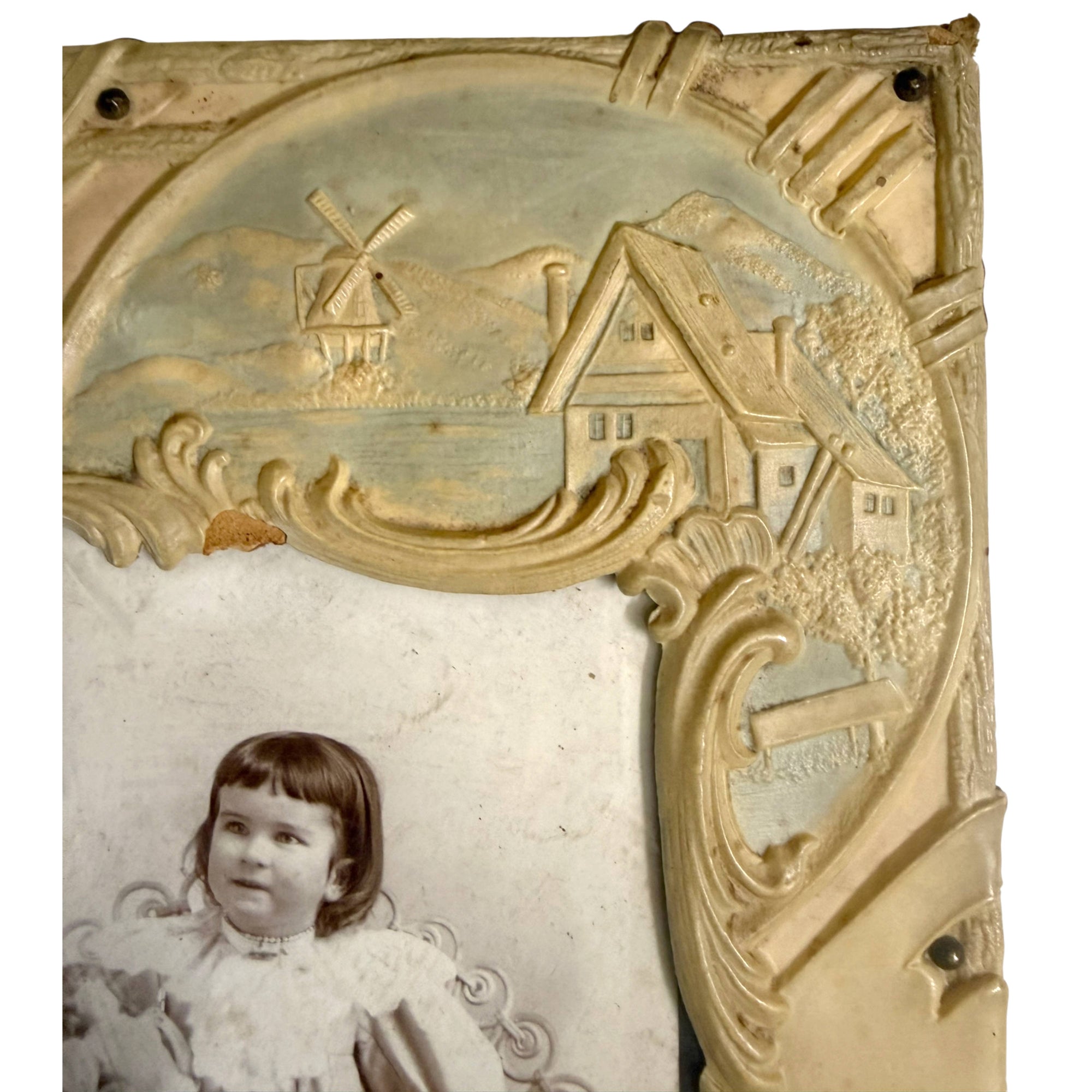 detail of celluloid photo frame