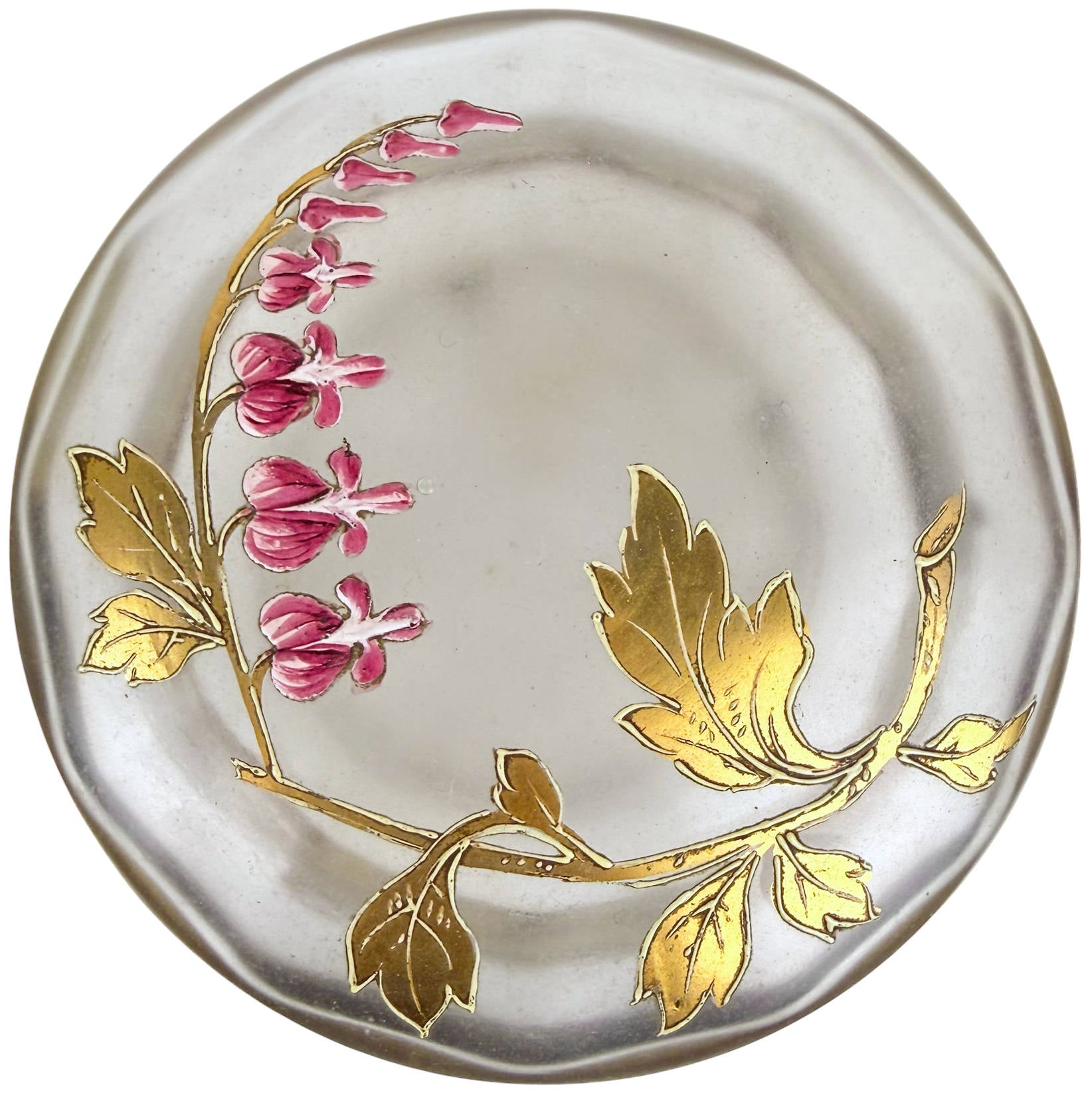Enamelled Pink Floral & Gilt Decoration  on Lid of antique glass dresser jar
