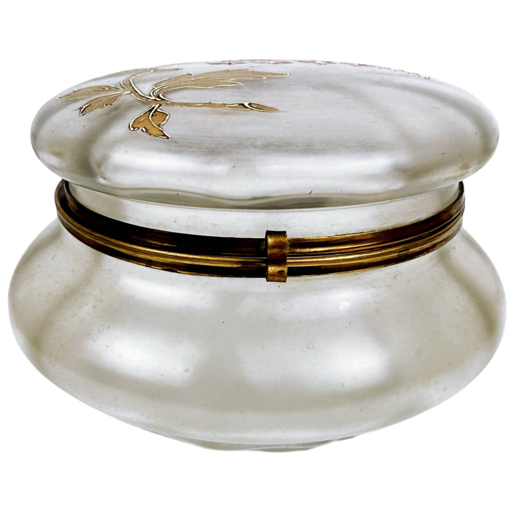 Front view of Antique Frosted Glass Dresser Box 