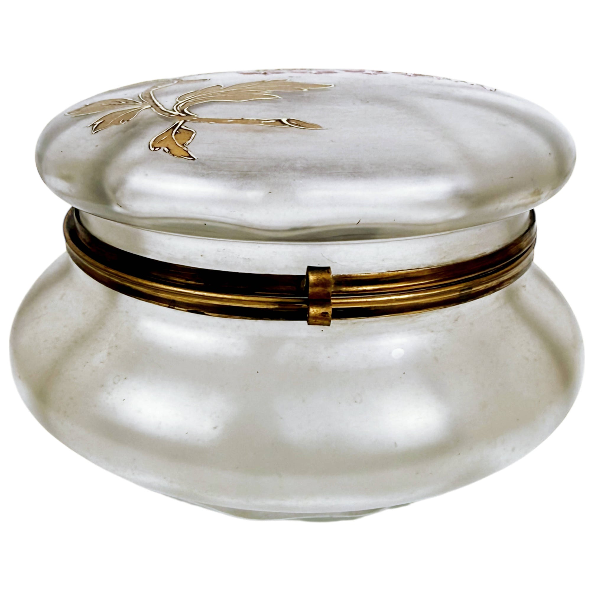 Front view of Antique Frosted Glass Dresser Box 