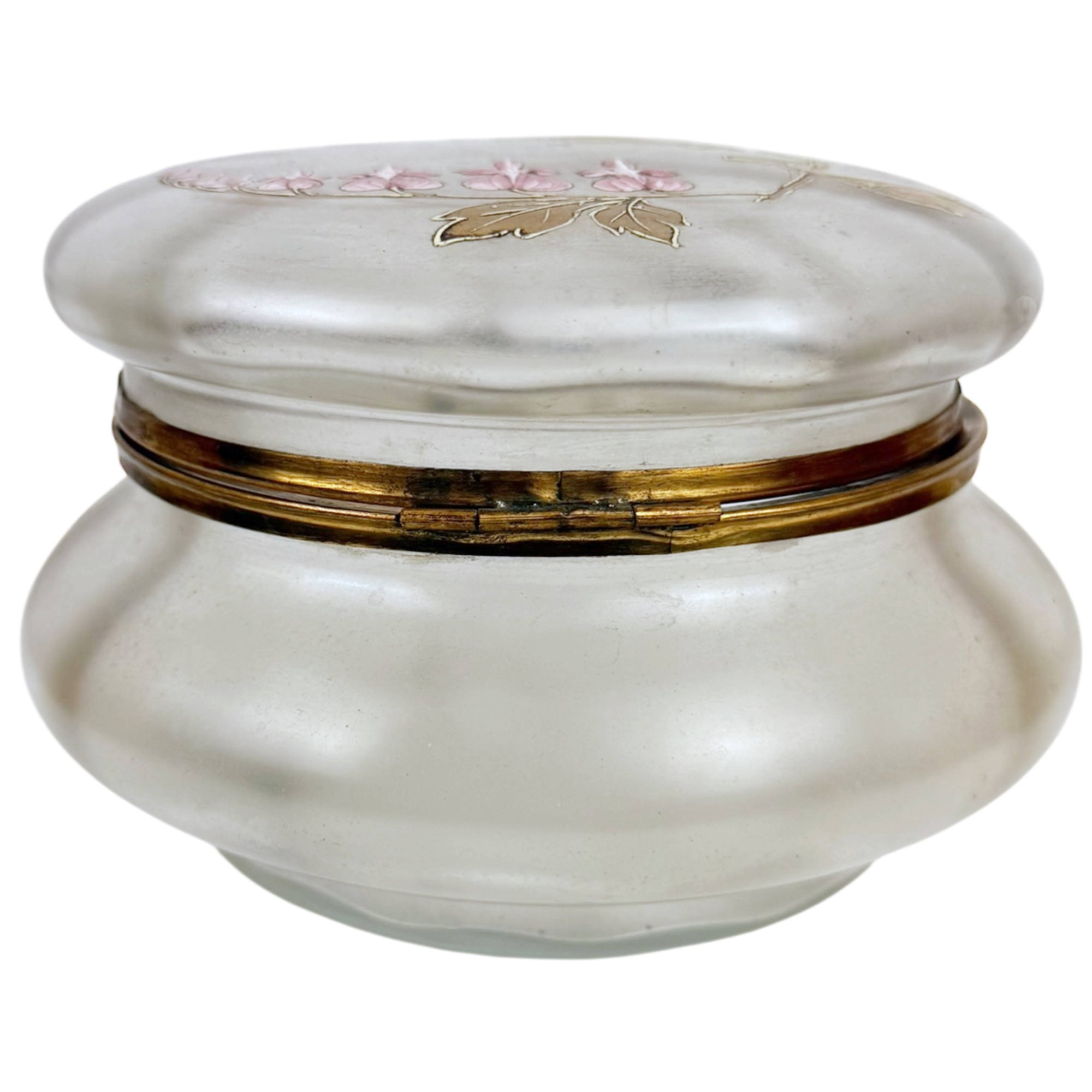 Back view of Antique Frosted Glass Dresser Box 