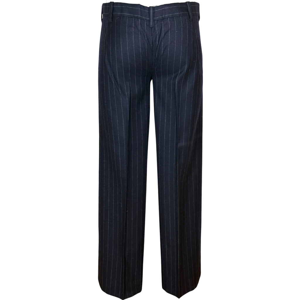 1970s navy chalk stripe wool trousers rear view