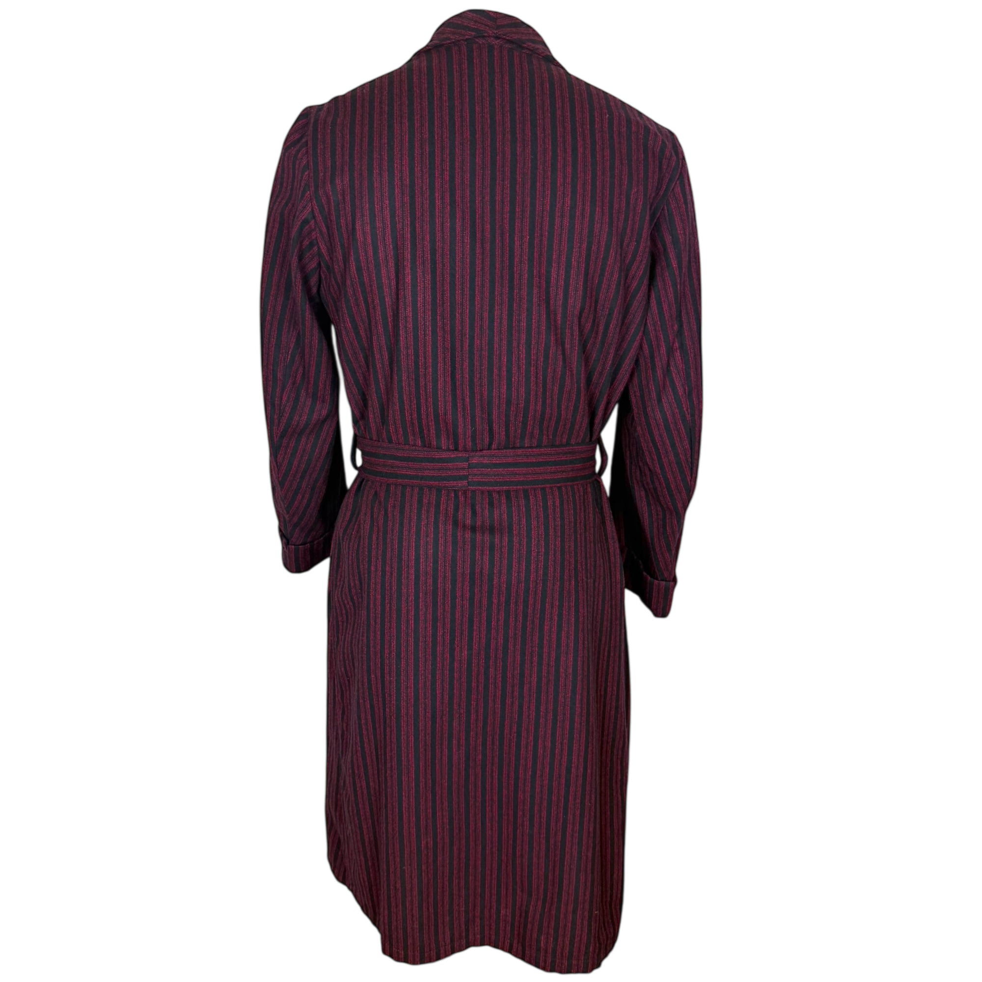 1950s Vintage English Wool Dressing Gown Maroon & Black Stripes Size S