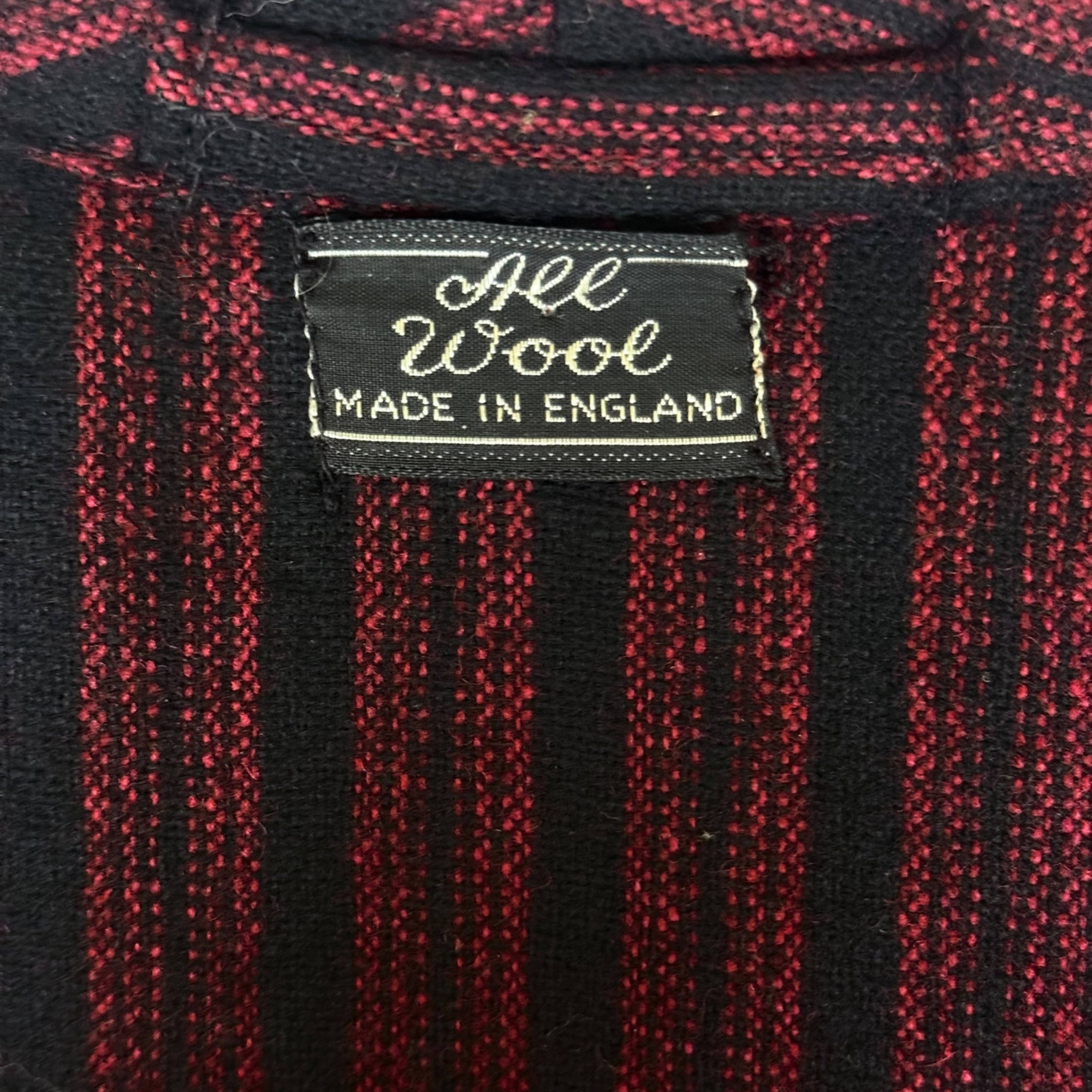 1950s Vintage English Wool Dressing Gown Maroon & Black Stripes Size S