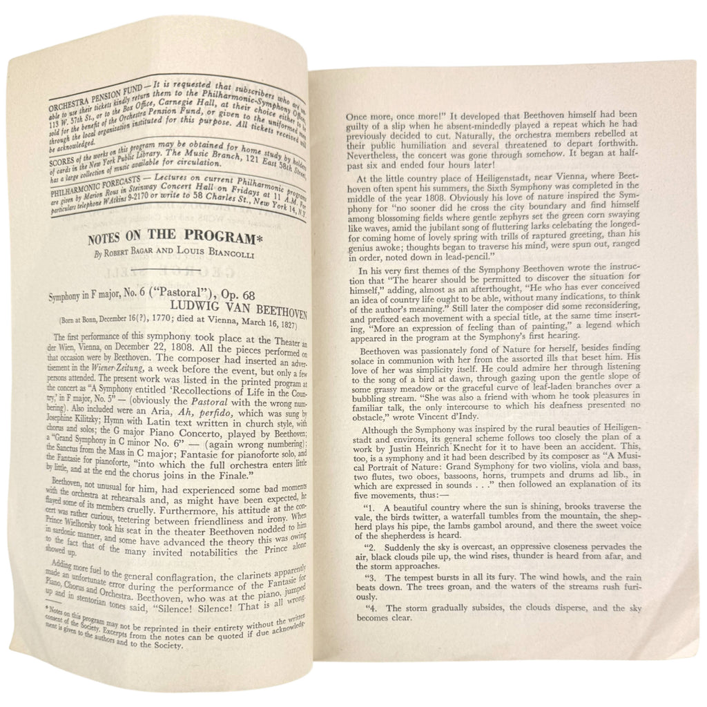 Interior pages featuring programme notes on Beethoven's Pastoral Symphony.
