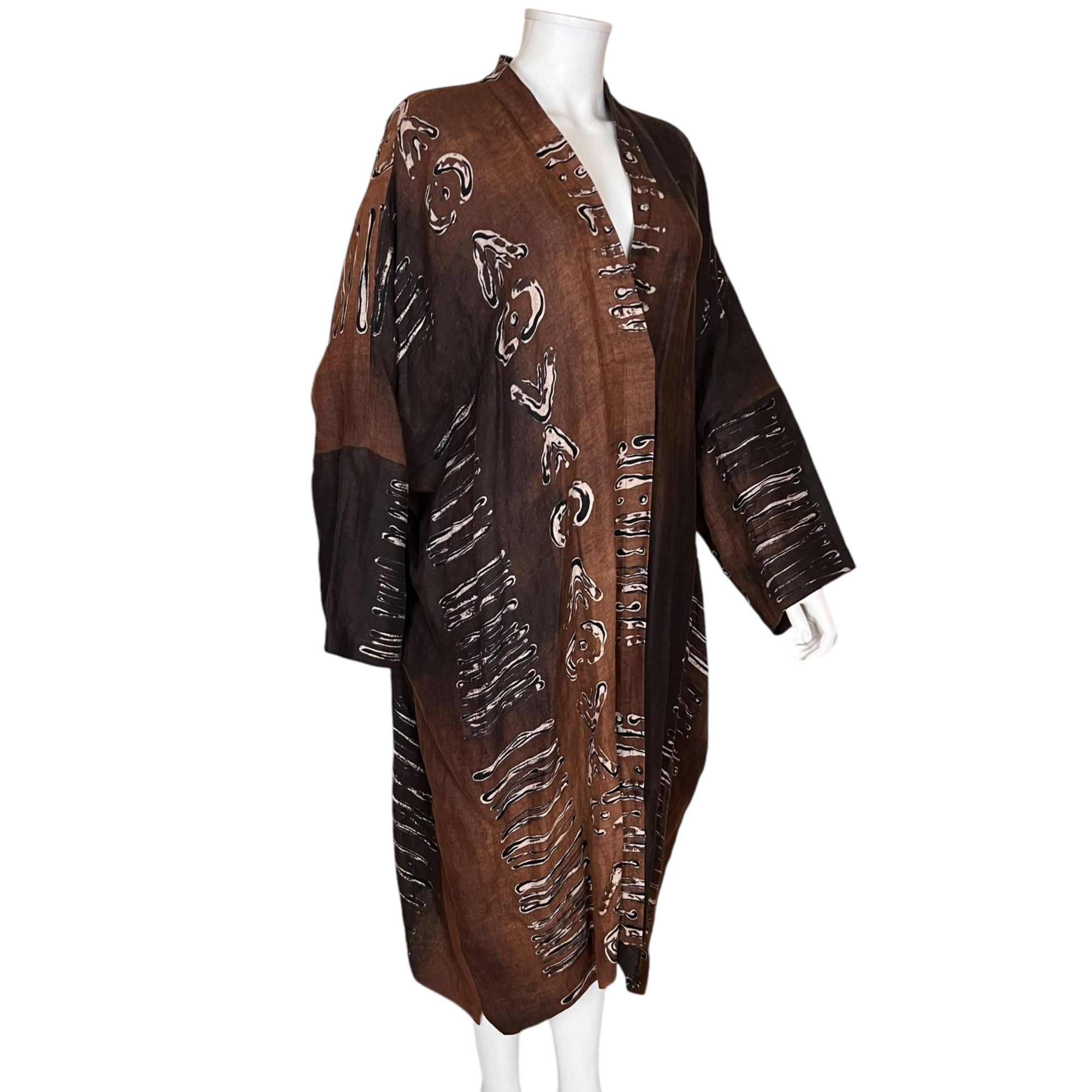 Vintage Eskandar Linen Coat Aboriginal Kimono Duster Size 2