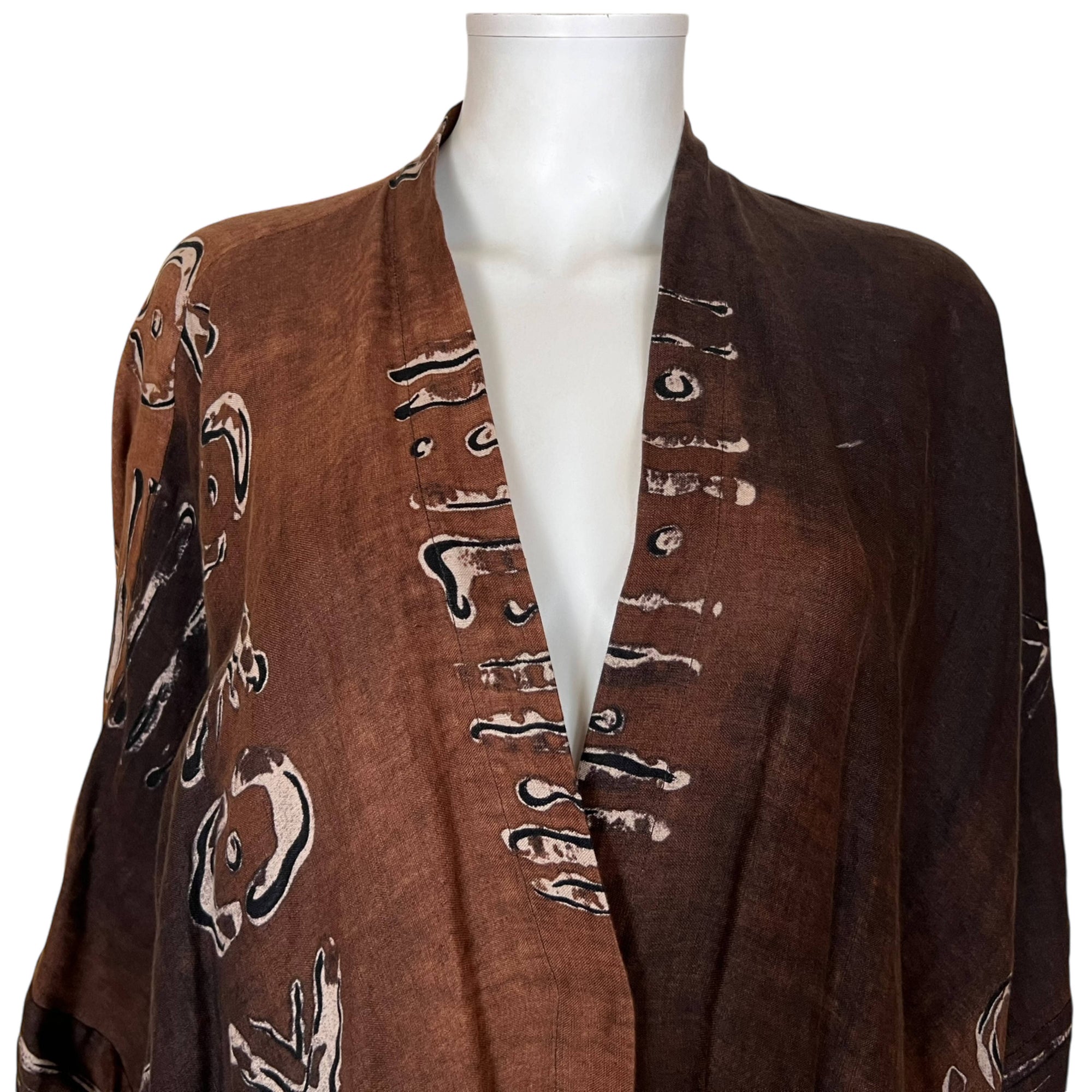 Vintage Eskandar Linen Coat Aboriginal Kimono Duster Size 2