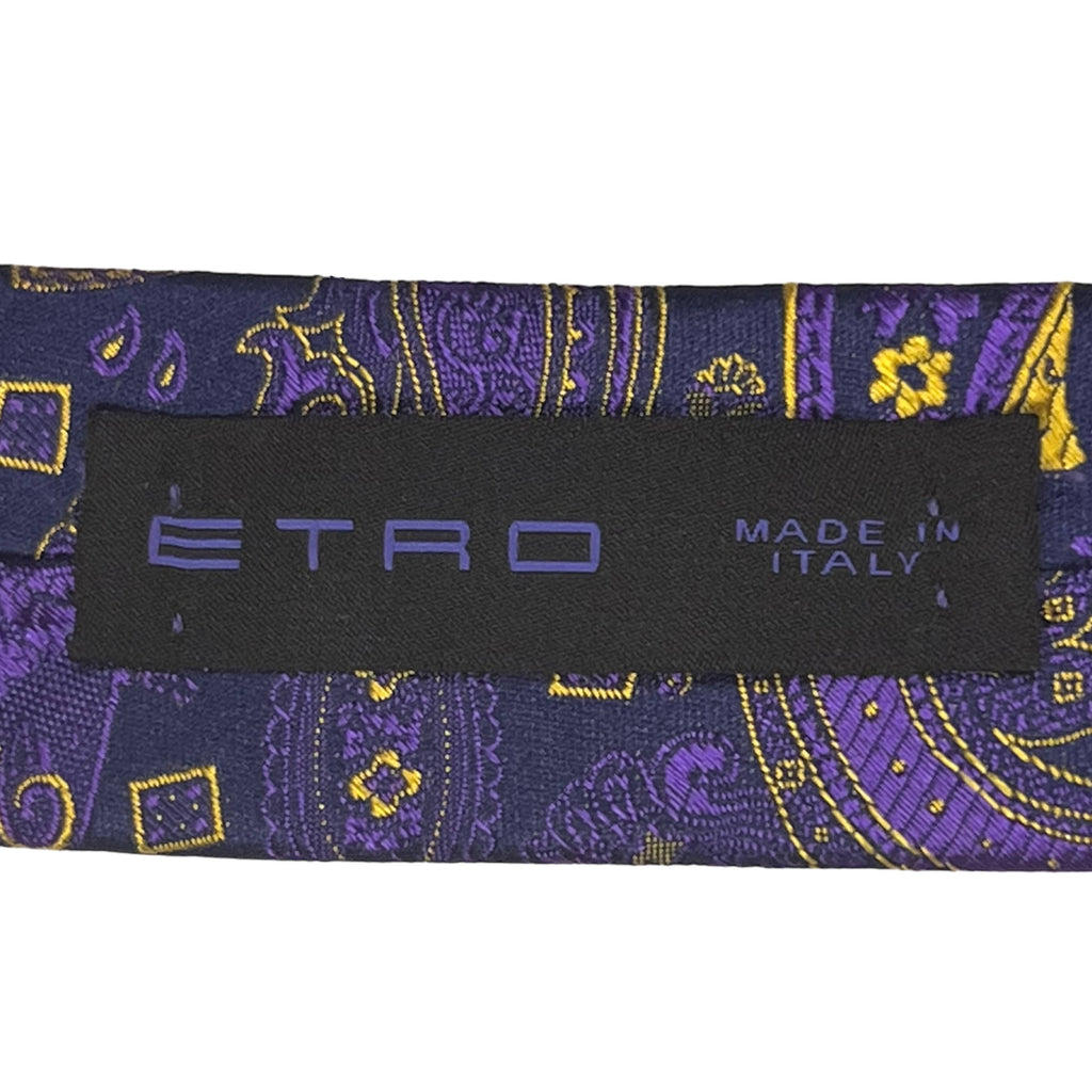 Vintage Etro Tie Purple & Yellow Paisley Silk Made in Italy