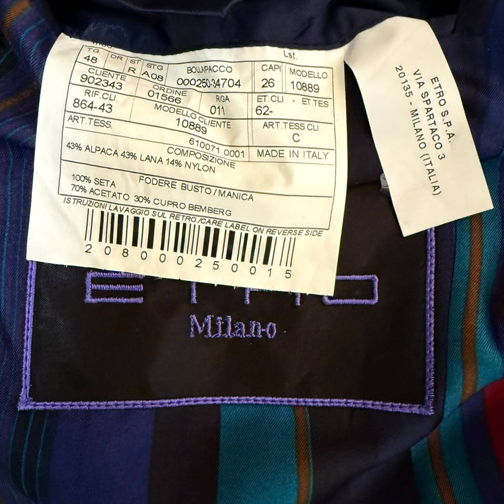 Etro Milano Blazer Italian Wool Blend Jacket Size 48