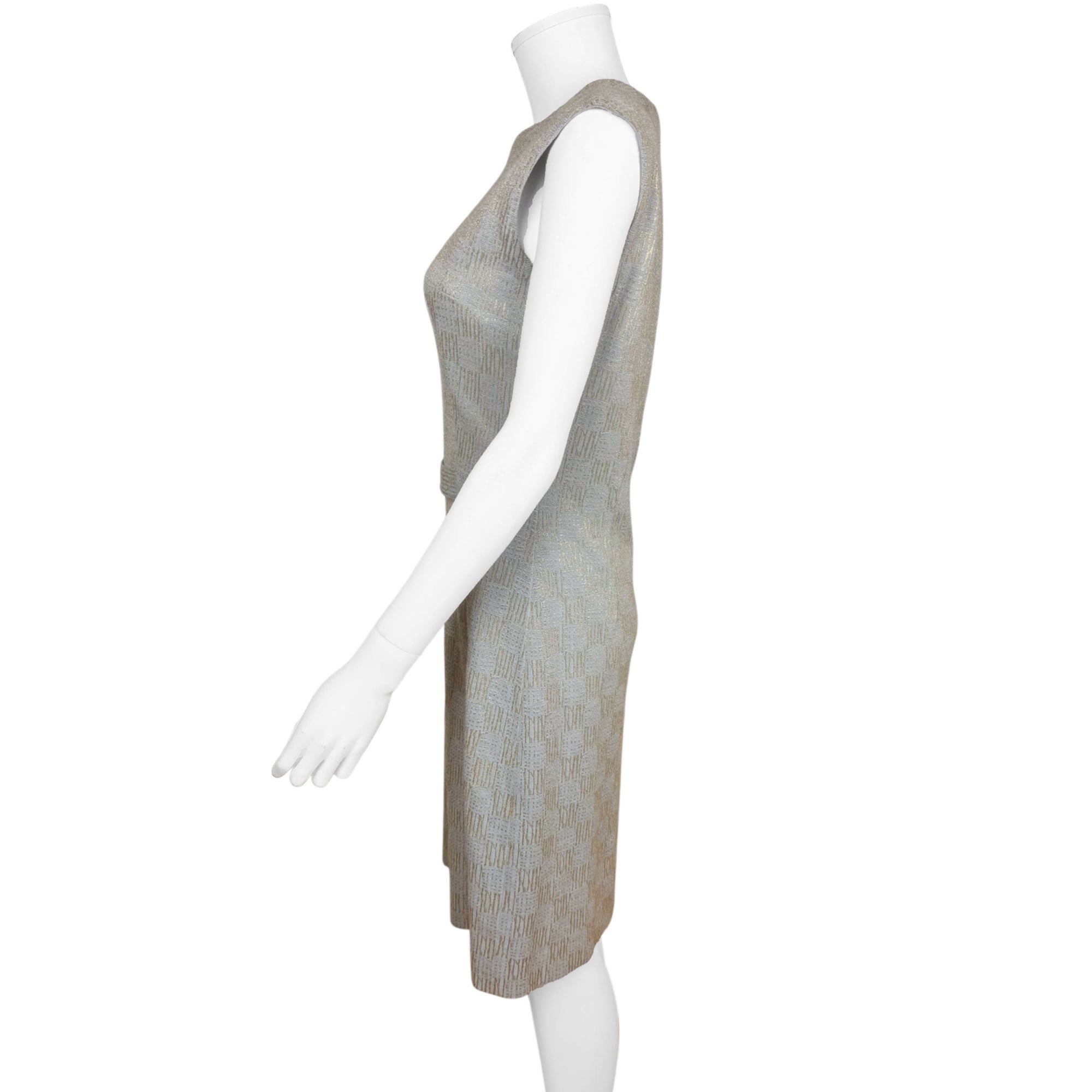 left side view of Vintage 1960s metallic knit cocktail dress 