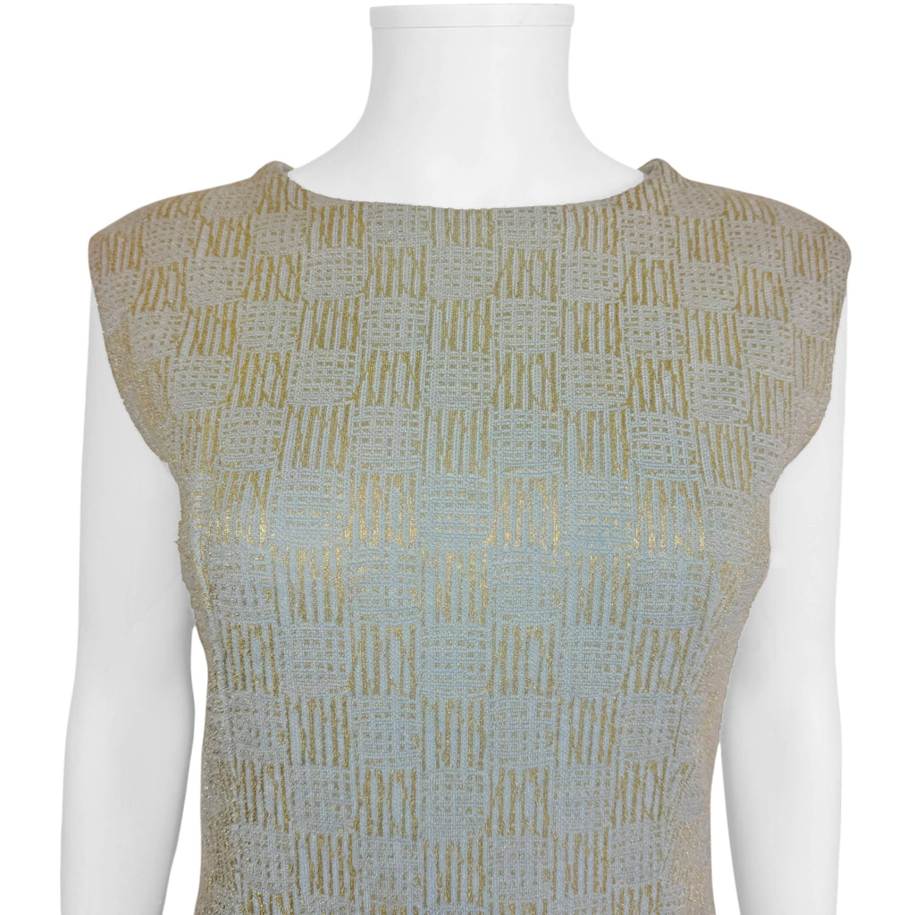 close-up of 60s metallic knit cocktail dress