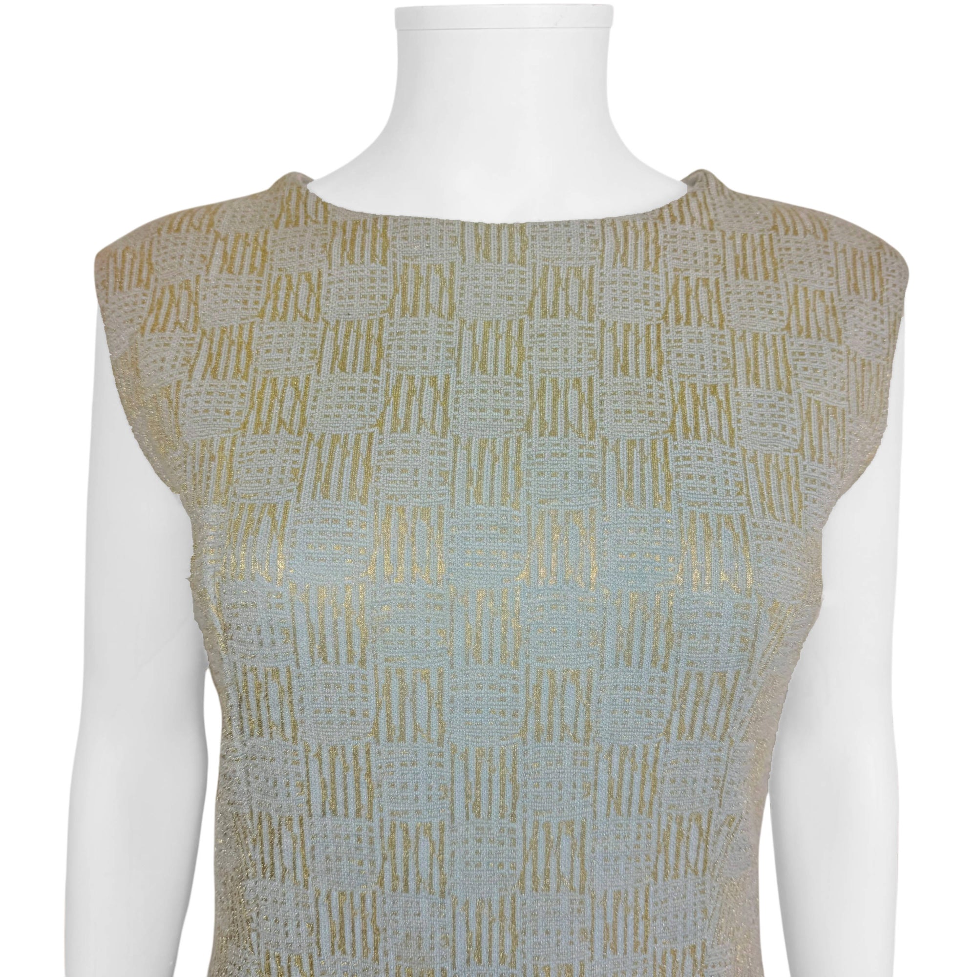 close-up of 60s metallic knit cocktail dress