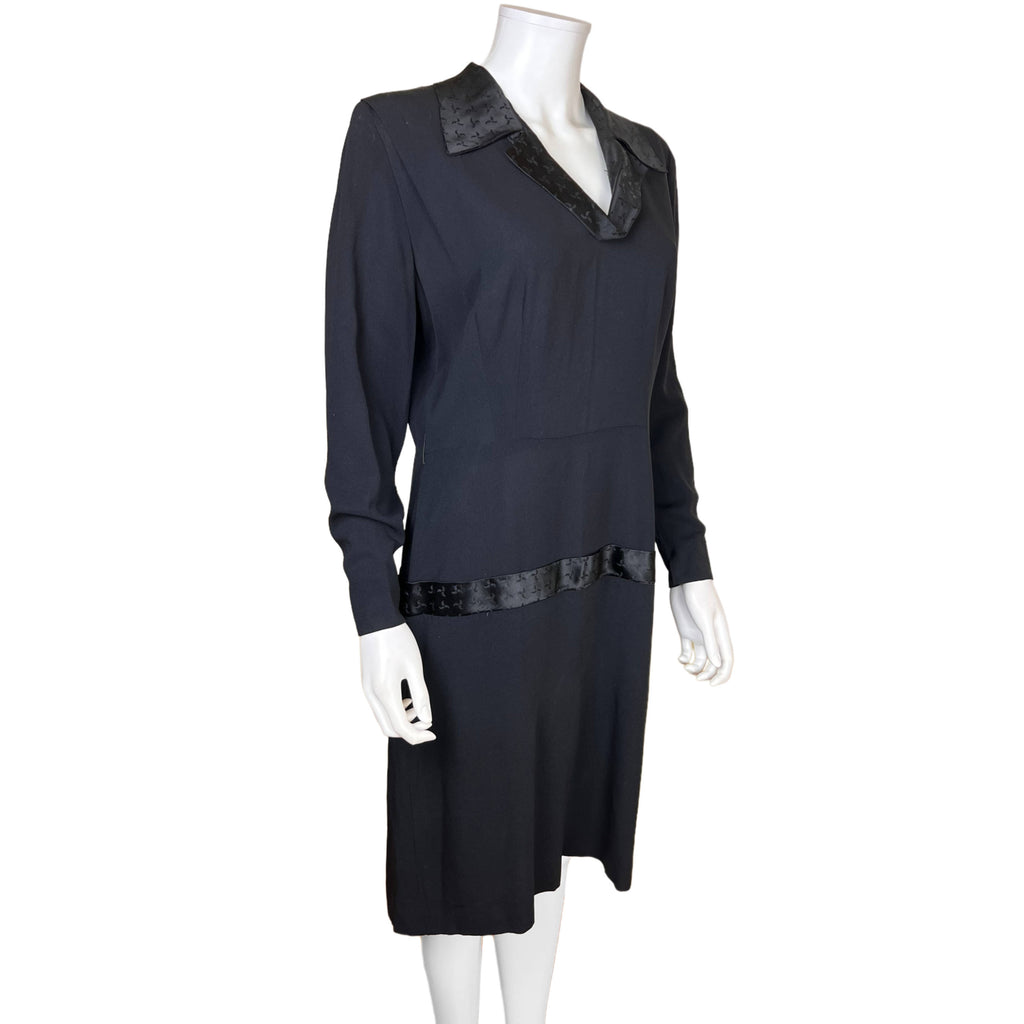 Vintage 1920s Flapper Day Dress Federal Model Black Rayon Crepe Size M L