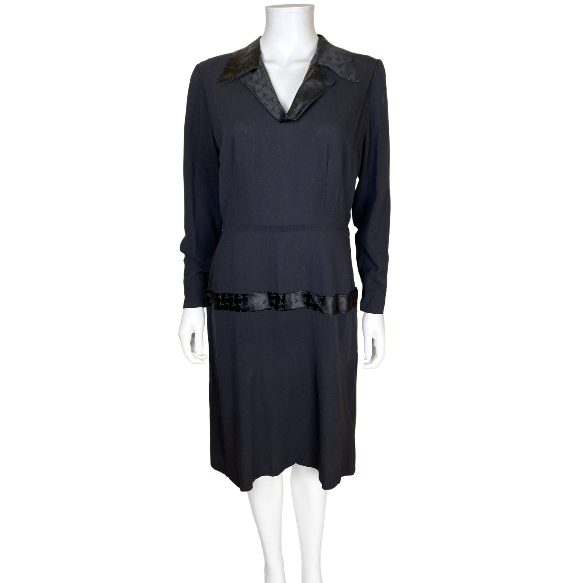Vintage 1920s Flapper Day Dress Federal Model Black Rayon Crepe Size M L