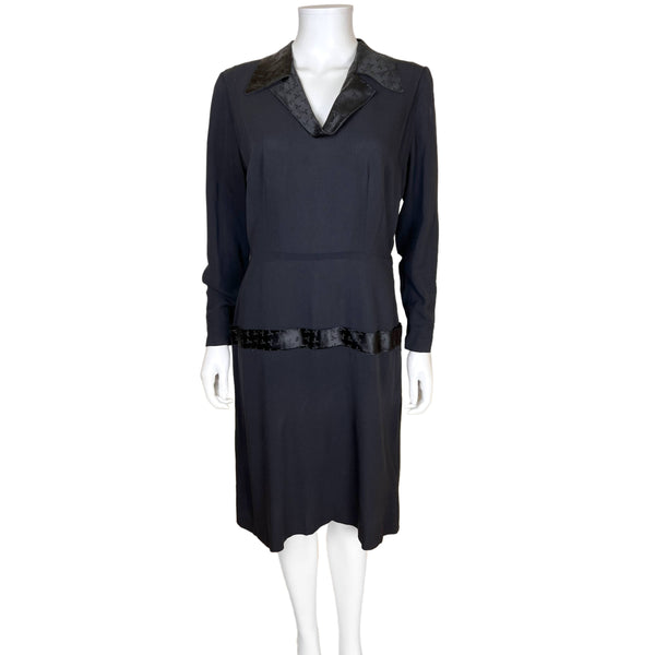 Vintage 1920s Flapper Dress Federal Model Black Crepe Size M