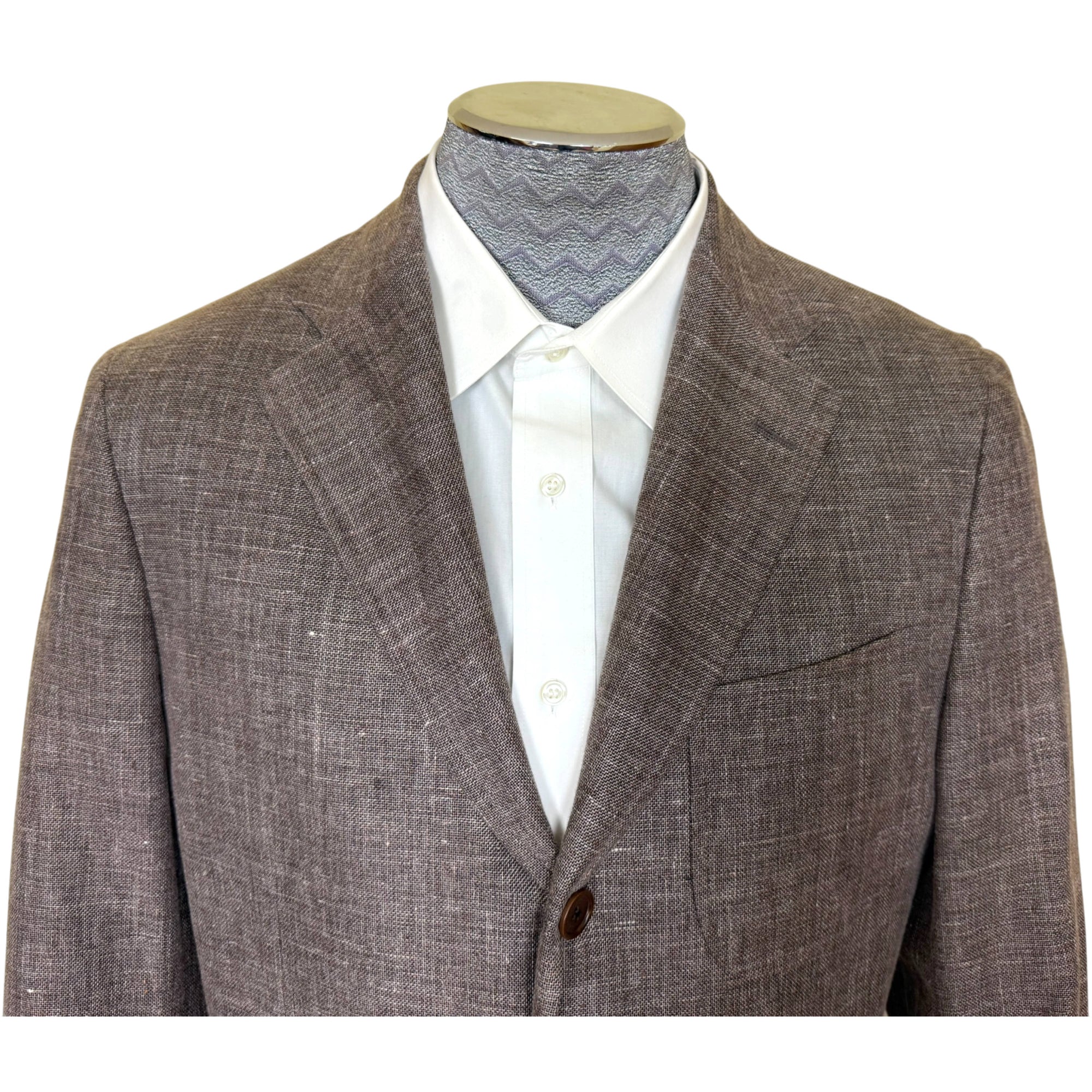 Salvatore Ferragamo men's blazer showing notched lapels and textured linen cotton fabric