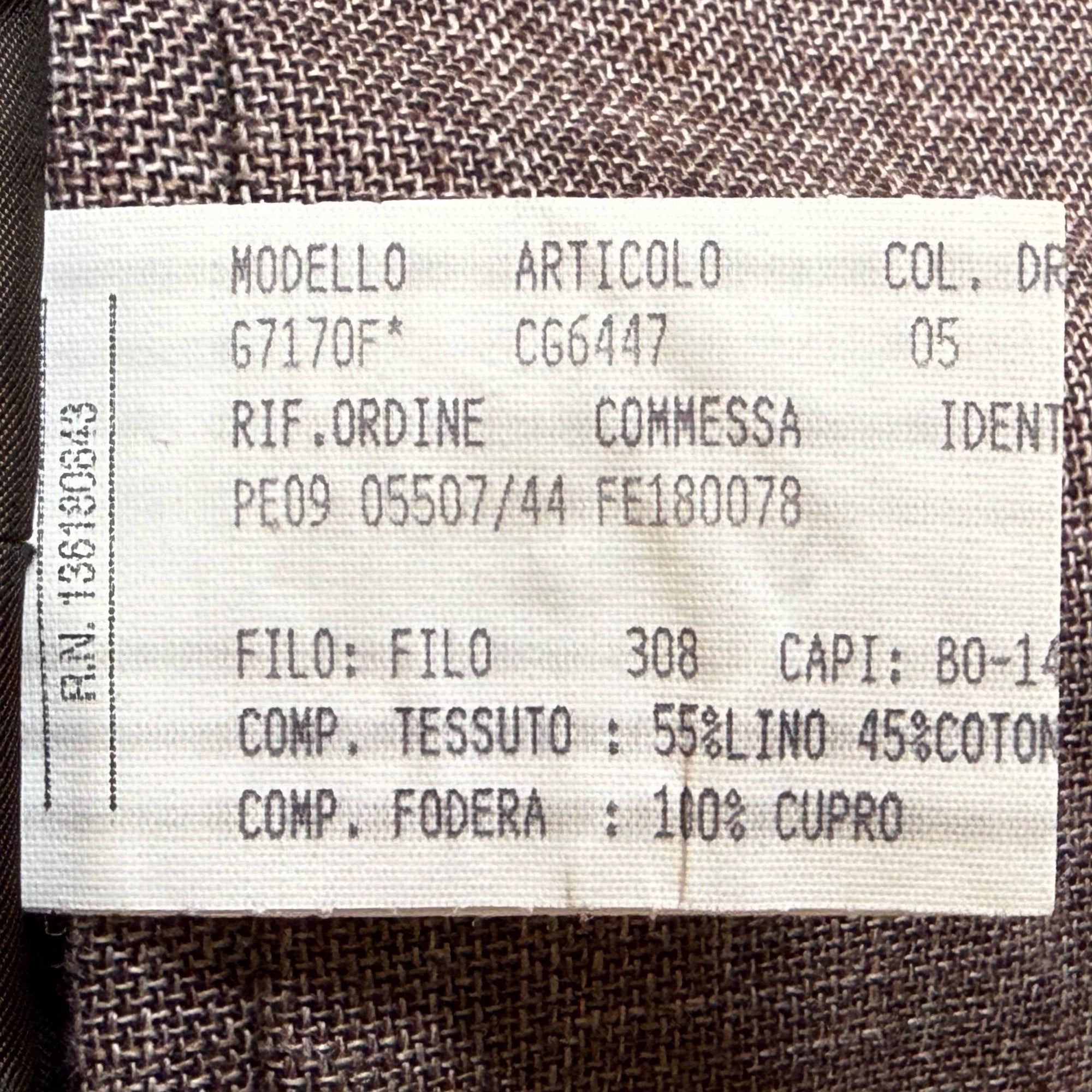 Salvatore Ferragamo jacket model G7170F article CG6147 manufacturing label