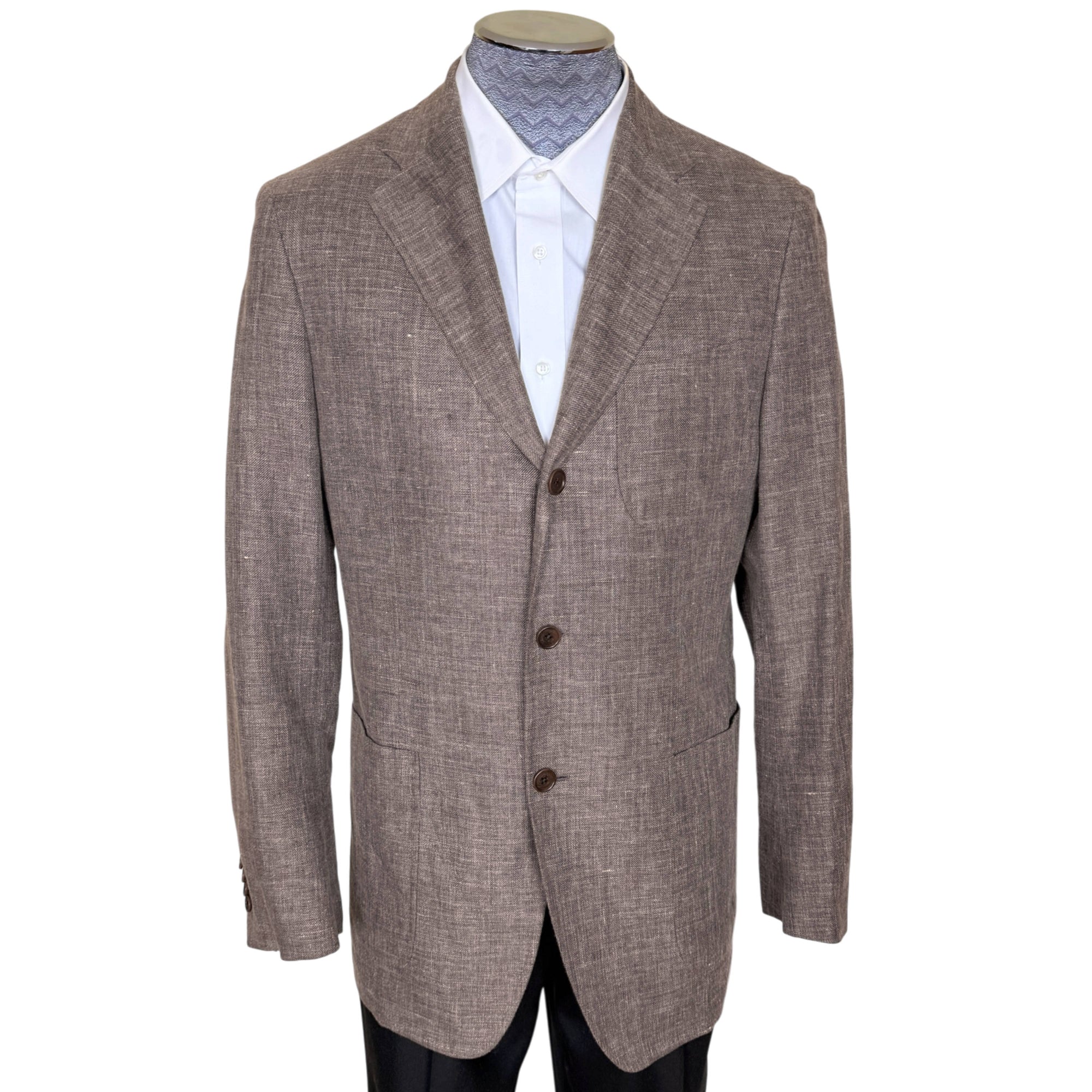 Salvatore Ferragamo men's taupe brown linen cotton three-button blazer