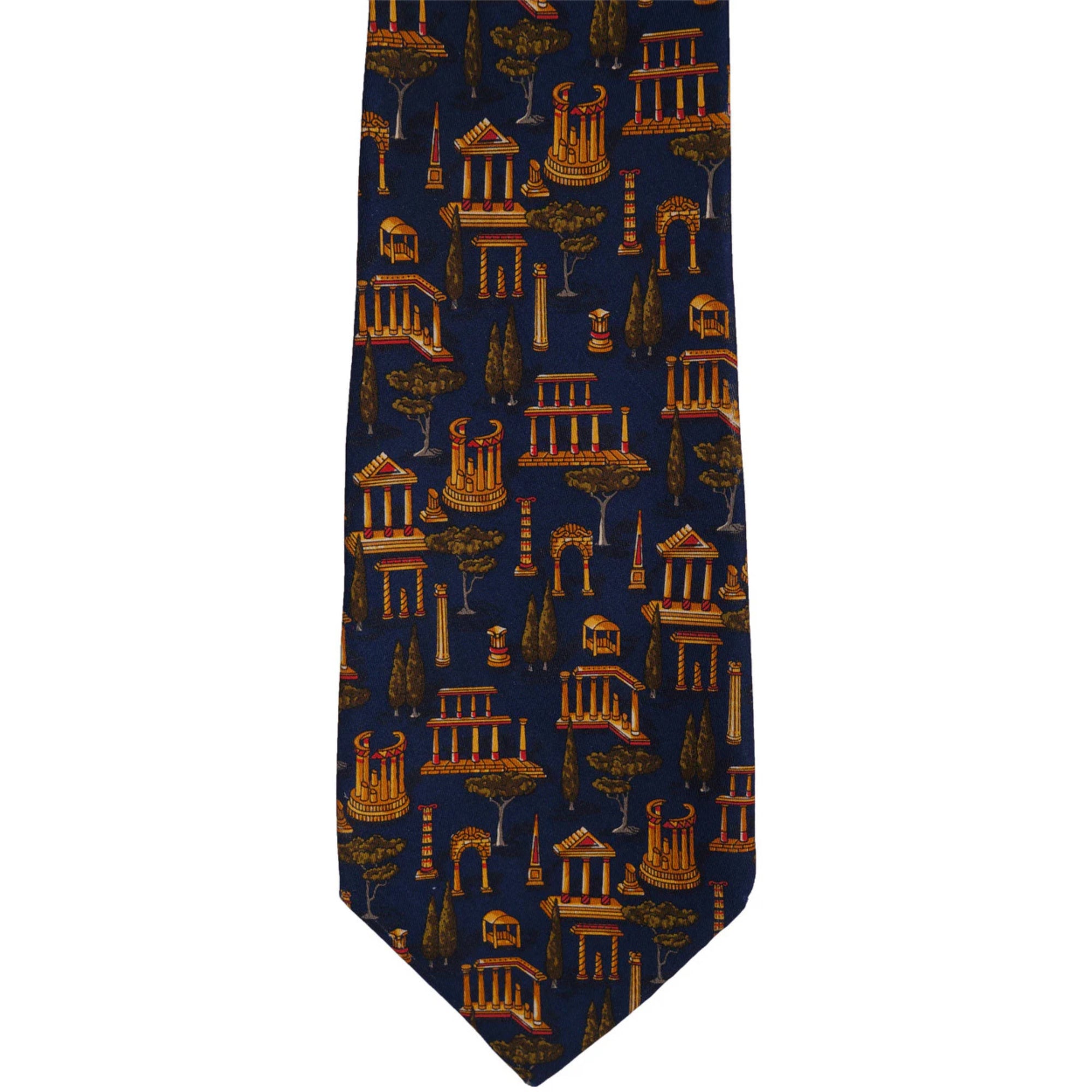 Vintage Salvatore Ferragamo Silk Tie Greek Architecture Pattern Mens Necktie