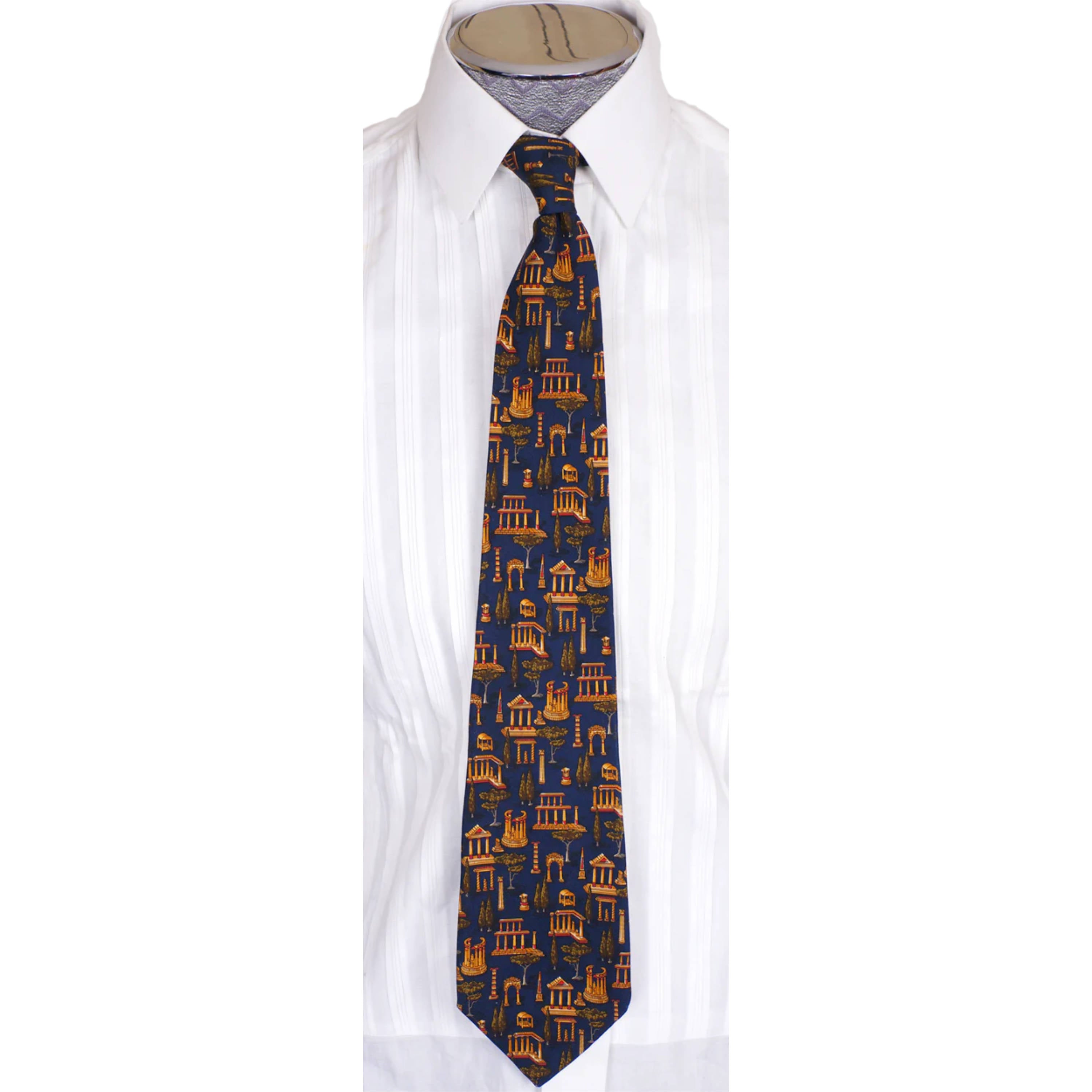 Vintage Salvatore Ferragamo Silk Tie Greek Architecture Pattern