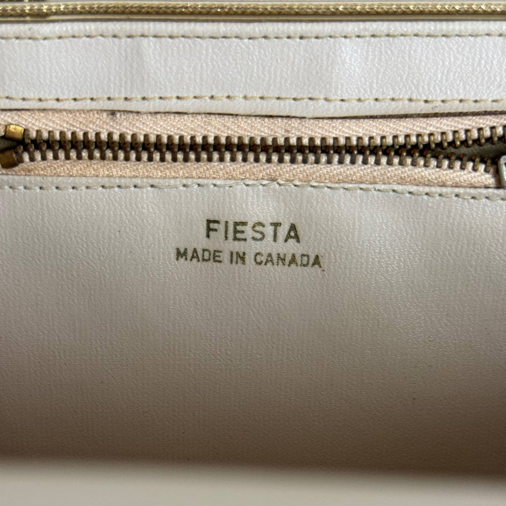 Vintage 1960s Handbag Flocked Finish w Pewter Tone Frame Fiesta Made in Canada
