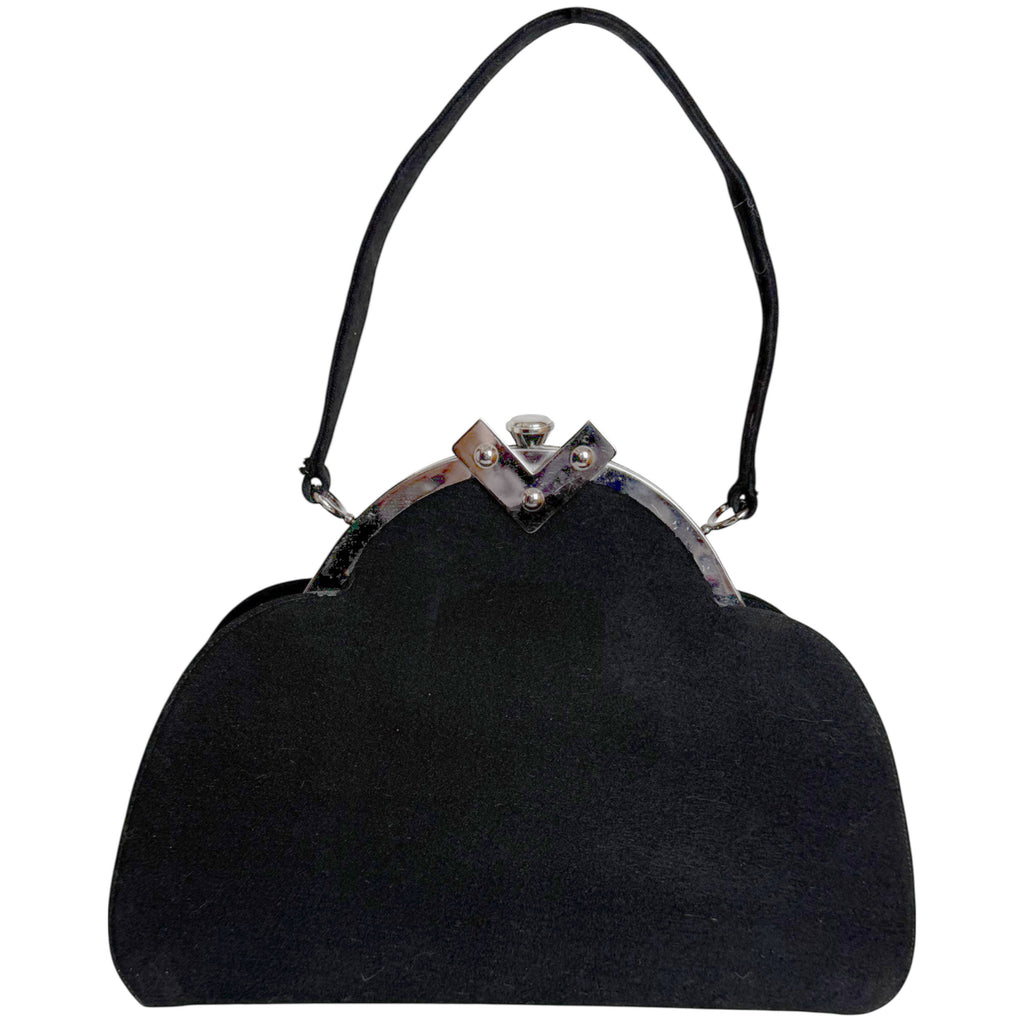 Vintage 1960s Handbag Flocked Finish w Pewter Tone Frame Fiesta Made in Canada