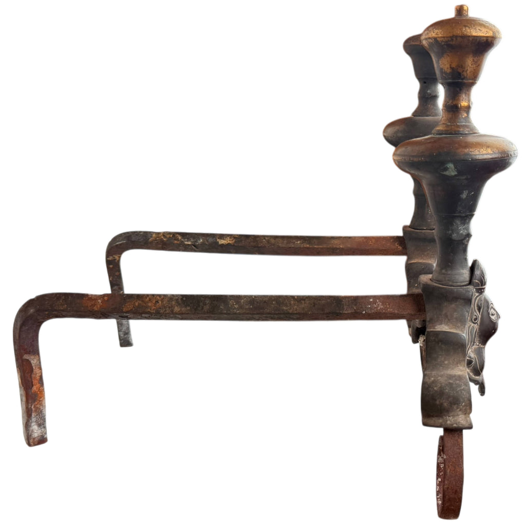 Bronze and iron Louis XIV style fireplace andirons