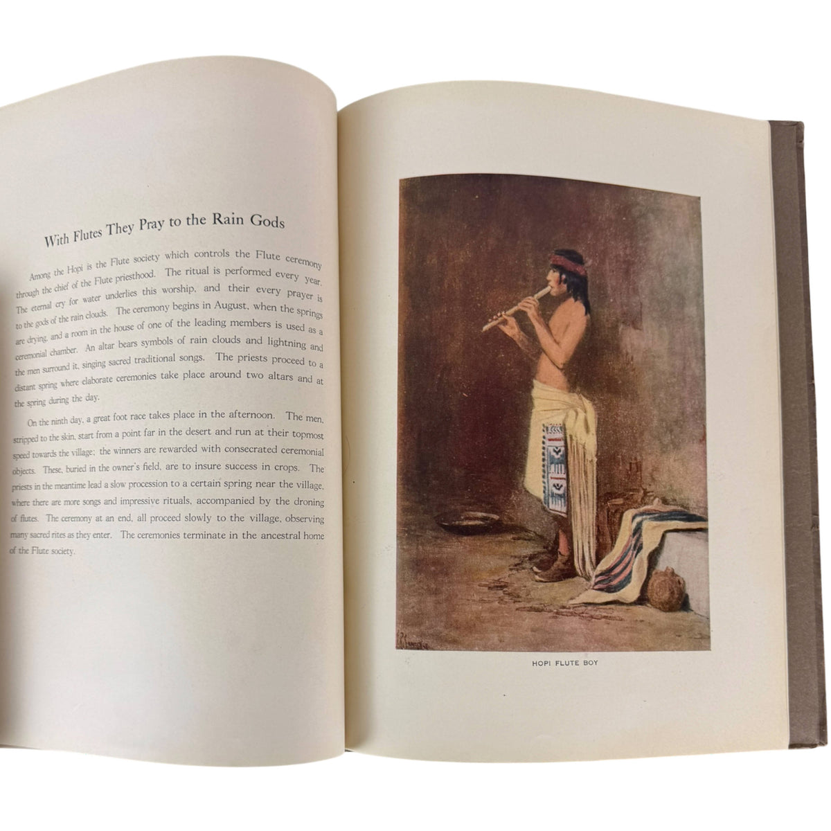 Hopi flute player colour plate in 1913 Fred Harvey Southwest book
