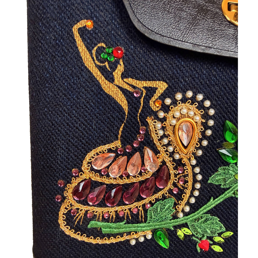 Jewelled flamenco dancer decoration on vintage General Crafts handbag