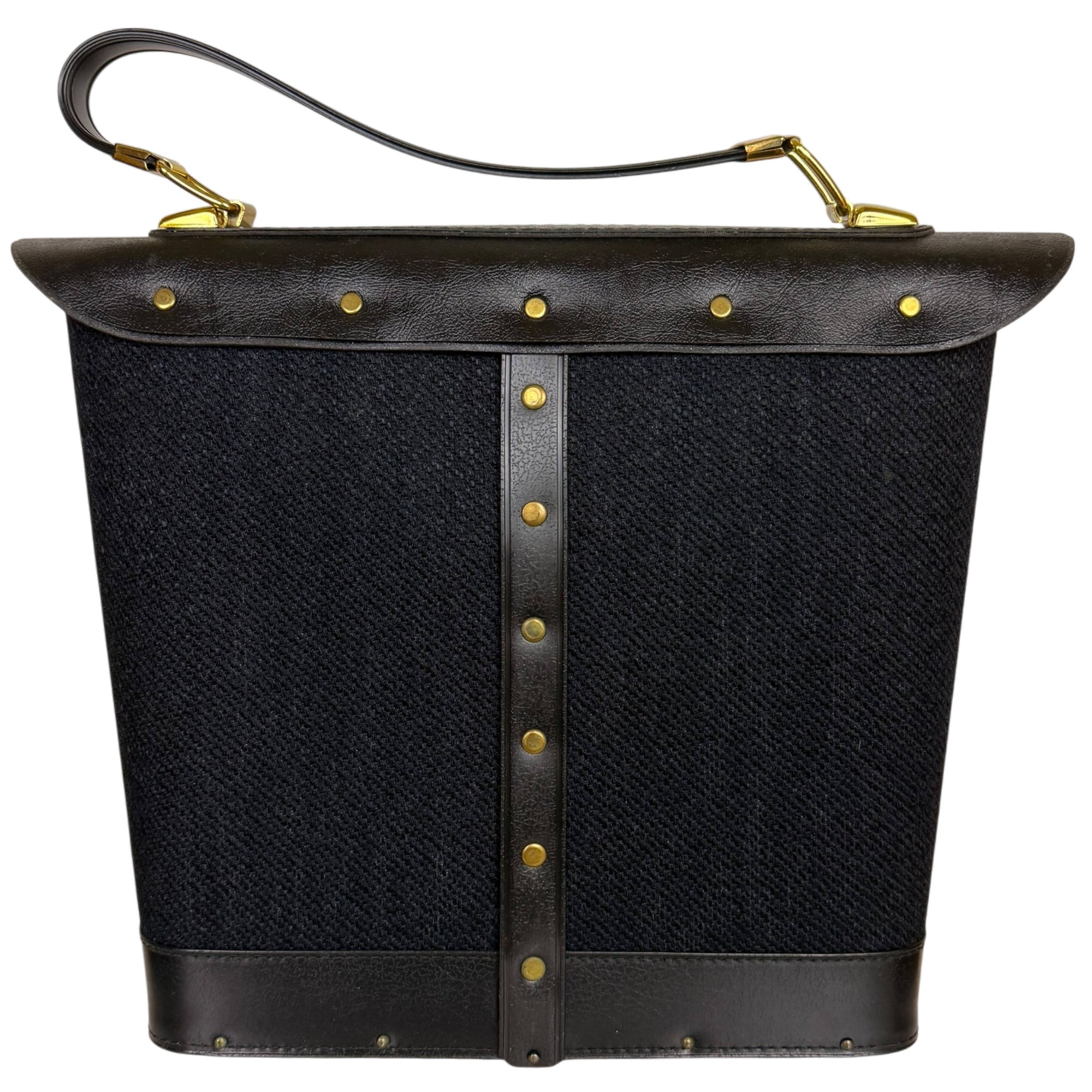 Back of vintage 1960s Jewel Tone black canvas kit handbag