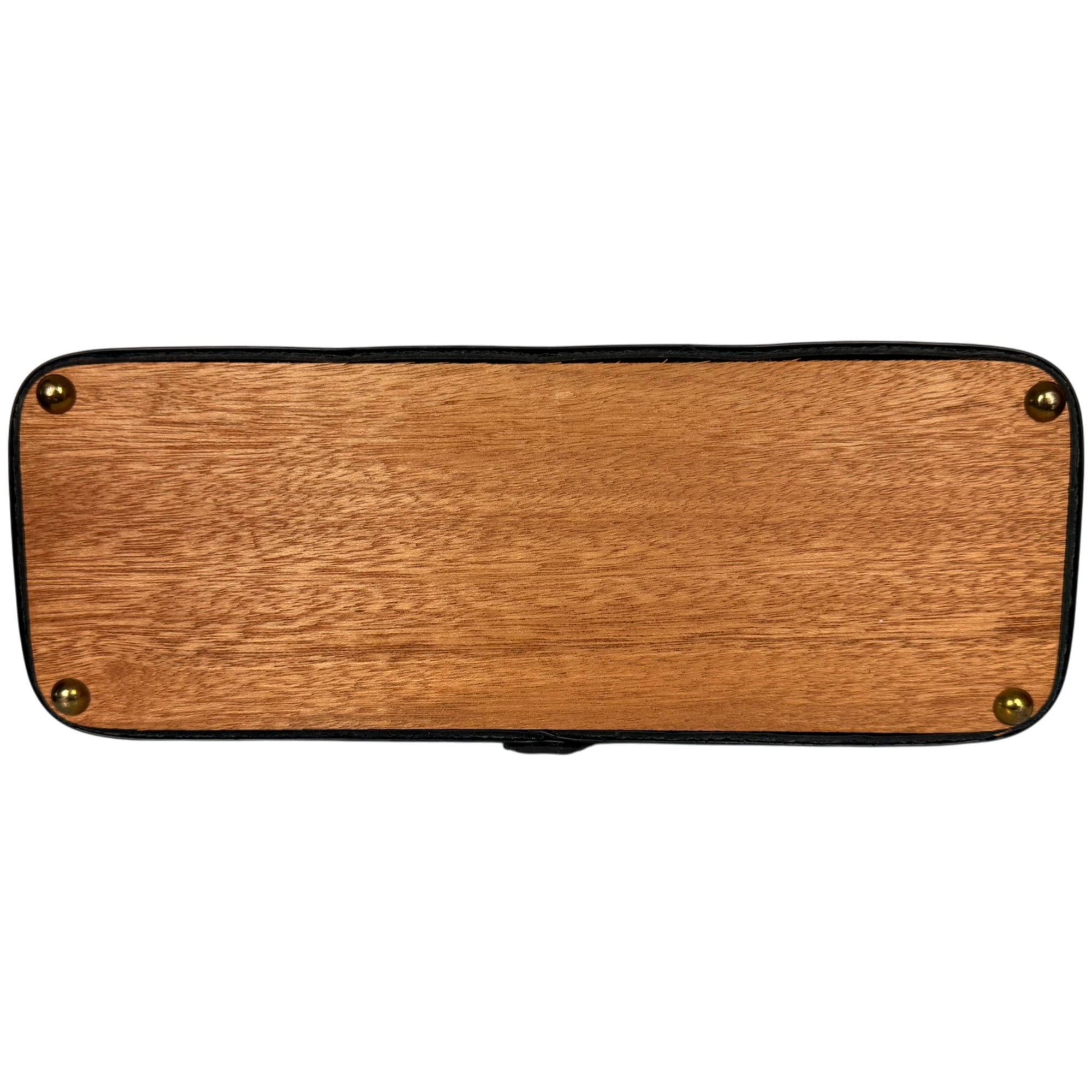 Wooden bottom with brass-tone ball feet on vintage Jewel Tone handbag
