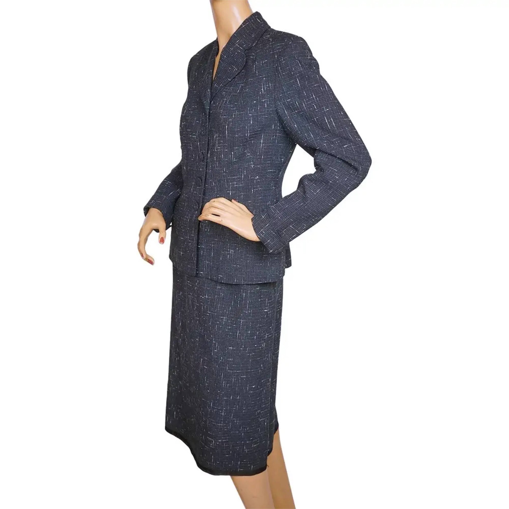 Vintage 1950s Skirt Suit Flecked Linear Pattern Size Medium