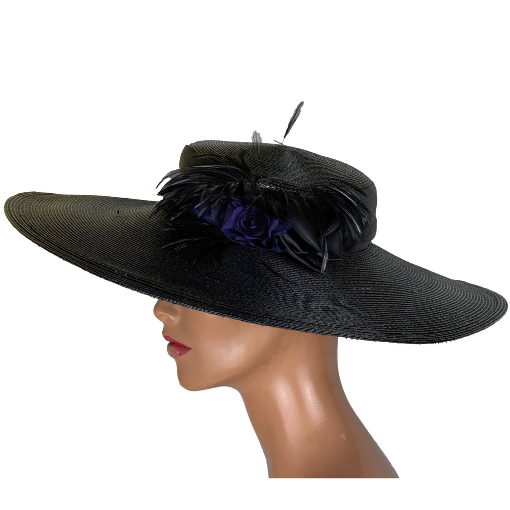 Vintage Wide Brim Hat Fleur de Paris New Orleans Black Milan Straw